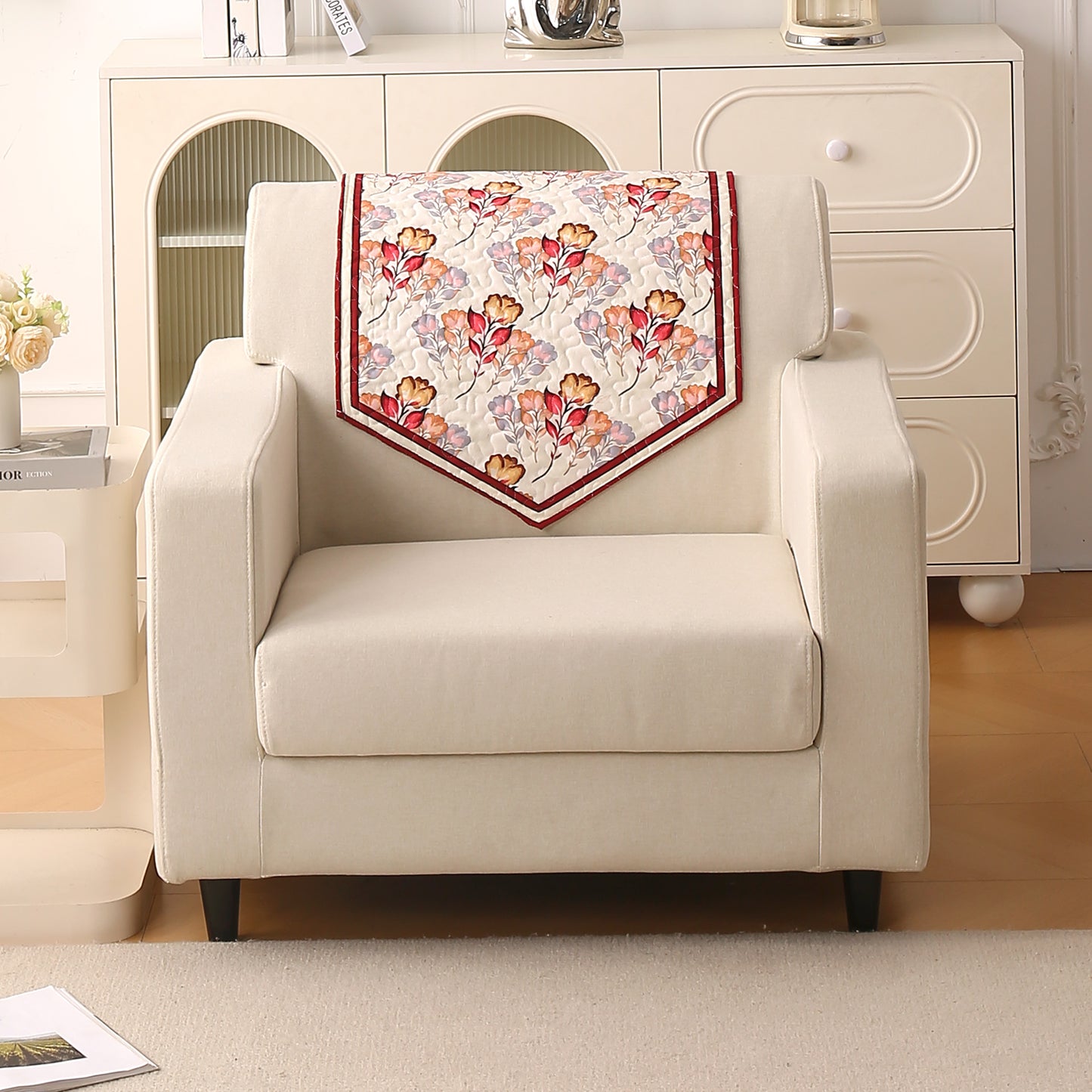 Florentina Series Printed Holland Velvet Sofa Mat - Autumn Cream