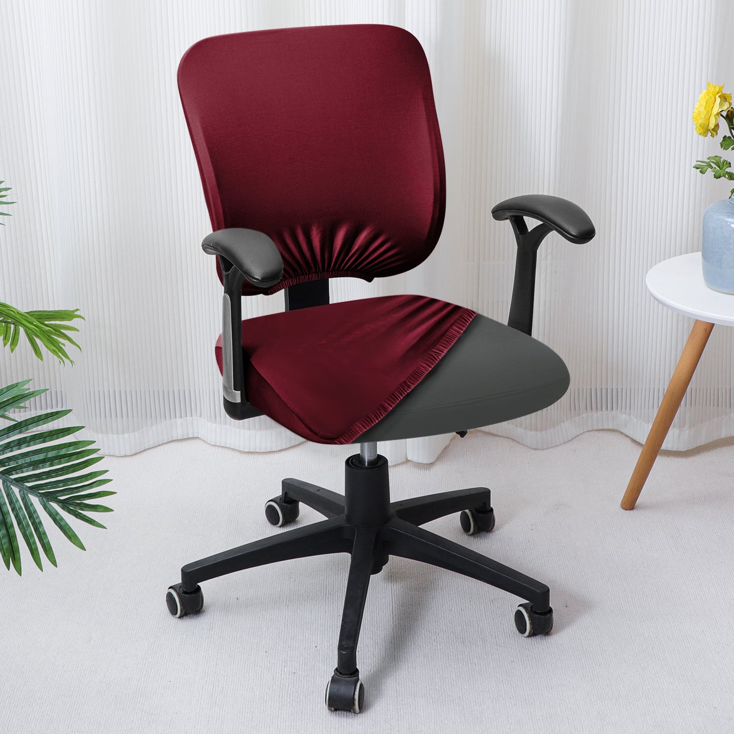 Office Chair Cover for Task Chair – 140 GSM Stretchable Fabric – Washable & Anti-Slip – Fits Small Office Chairs Without Headrest, Burgundy