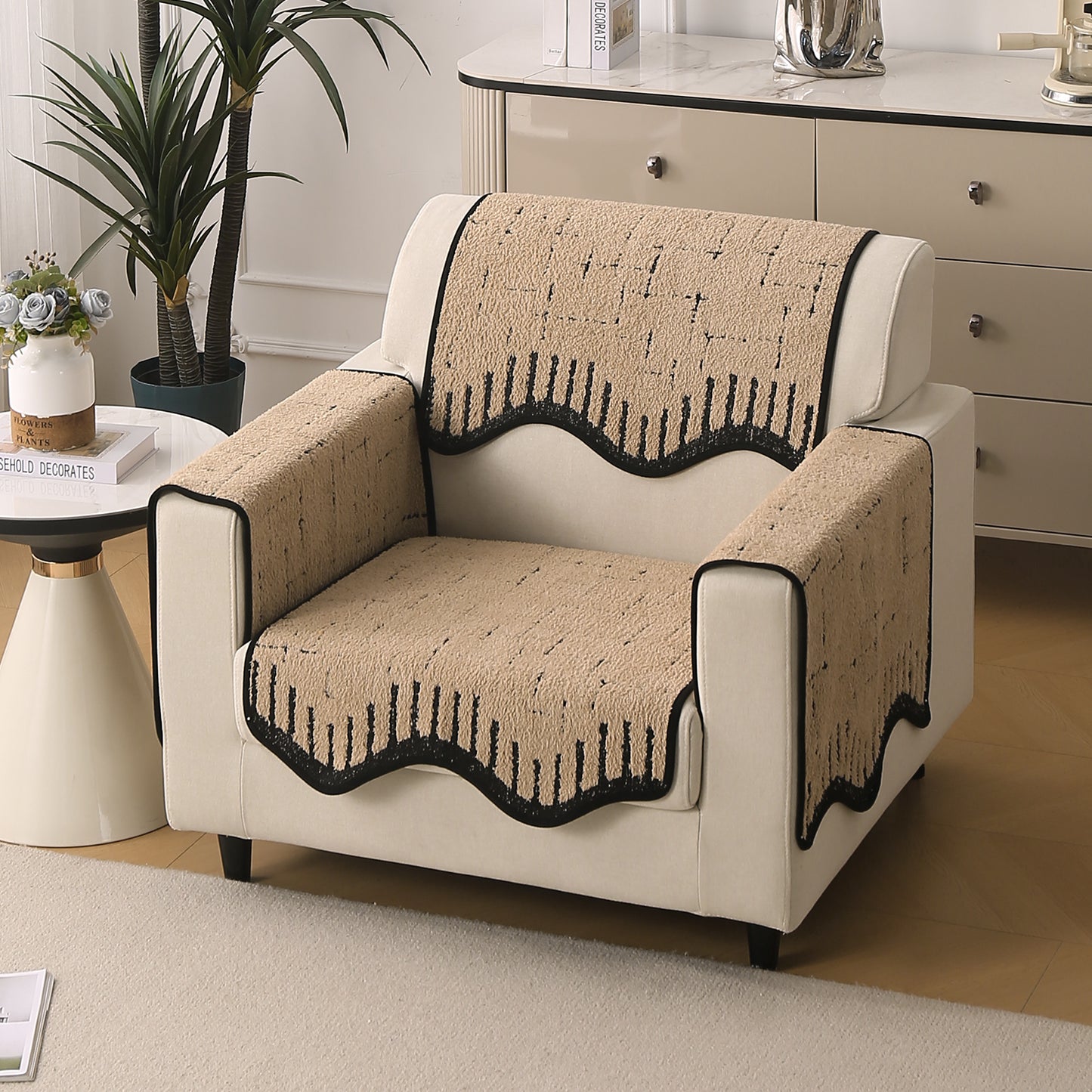 Premium Supple Soft Wavy with Curve Sofa Cover Mat, Brown