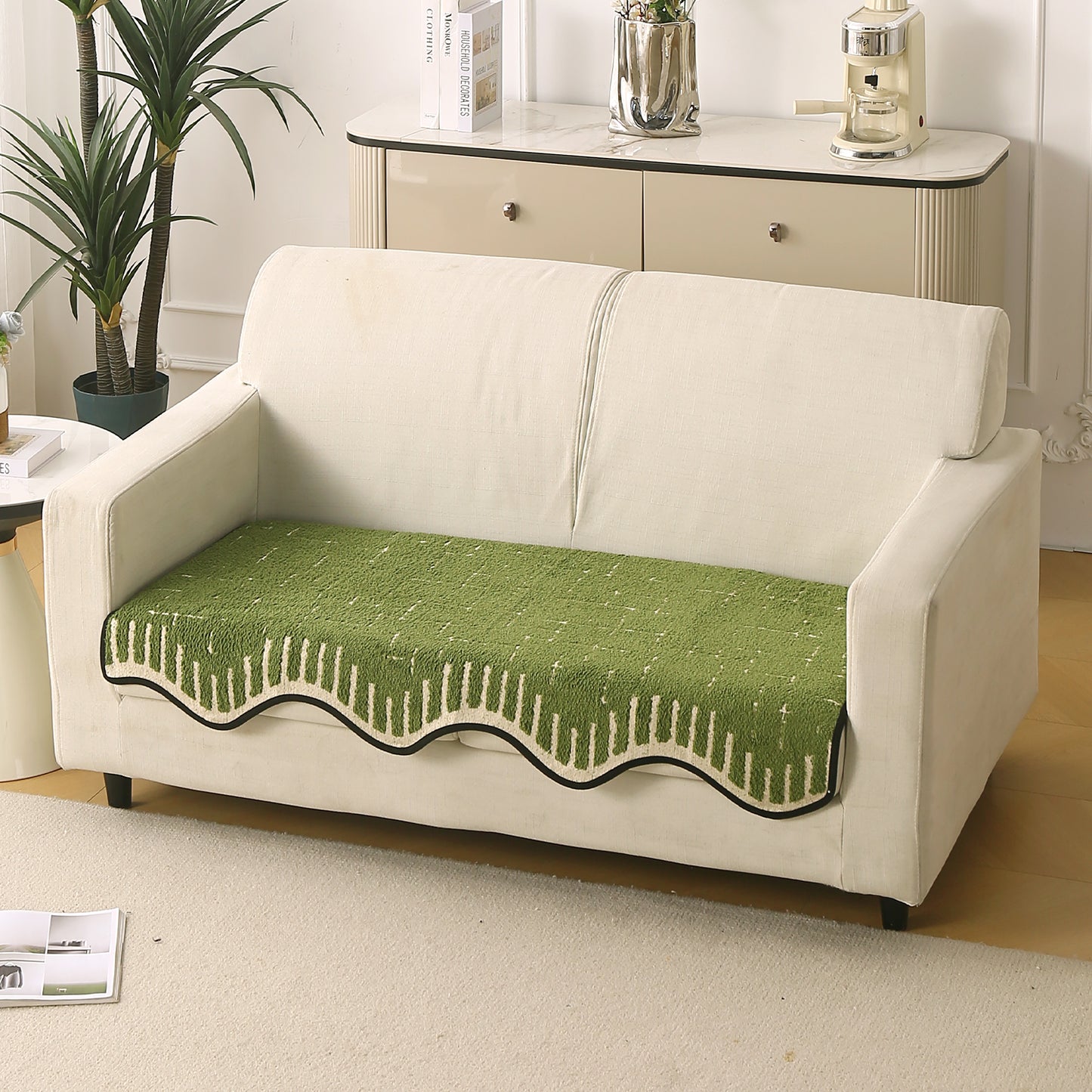 Premium Supple Soft Wavy with Curve Sofa Cover Mat, Green