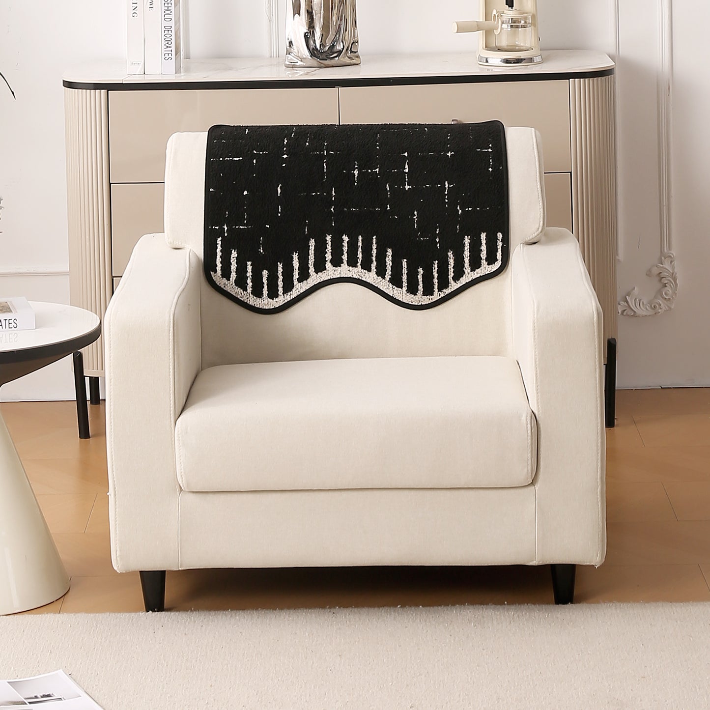 Premium Supple Soft Wavy with Curve Sofa Cover Mat, Black