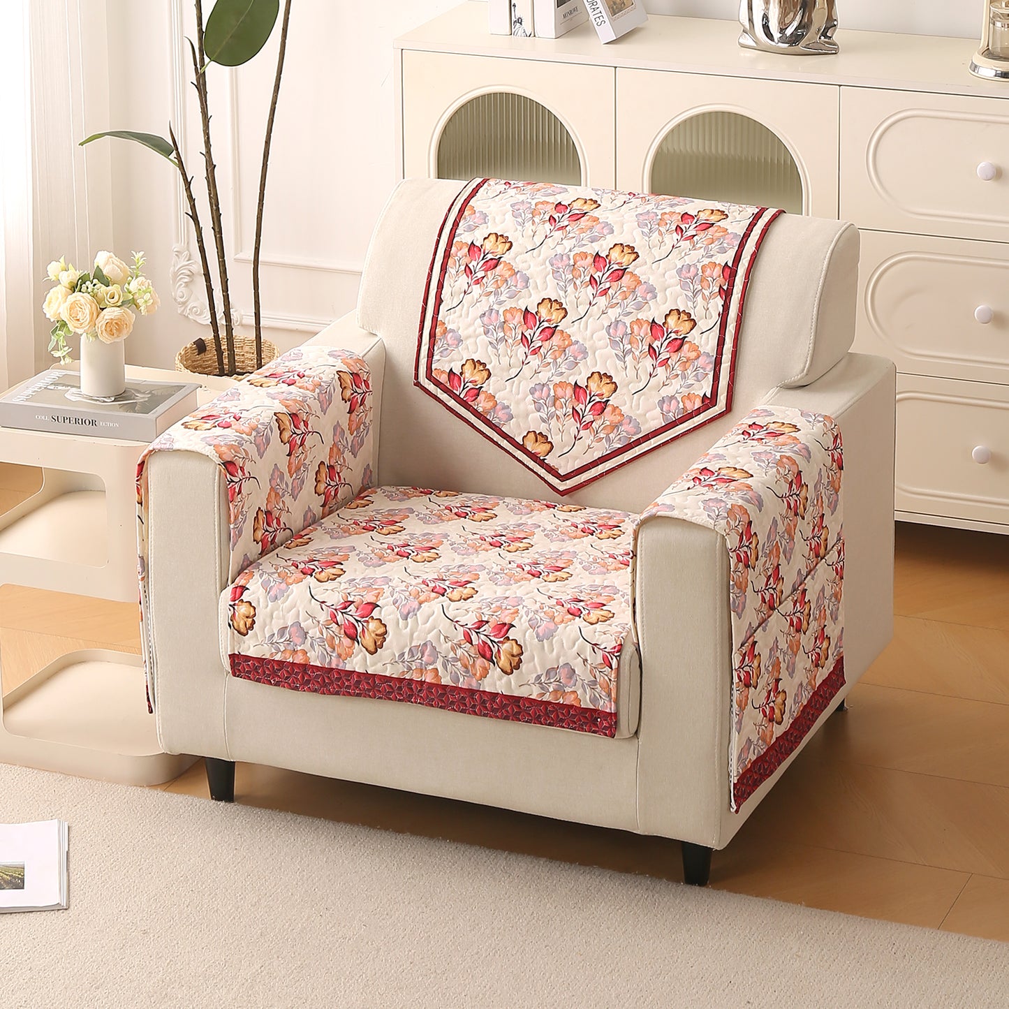Florentina Series Printed Holland Velvet Sofa Mat - Autumn Cream