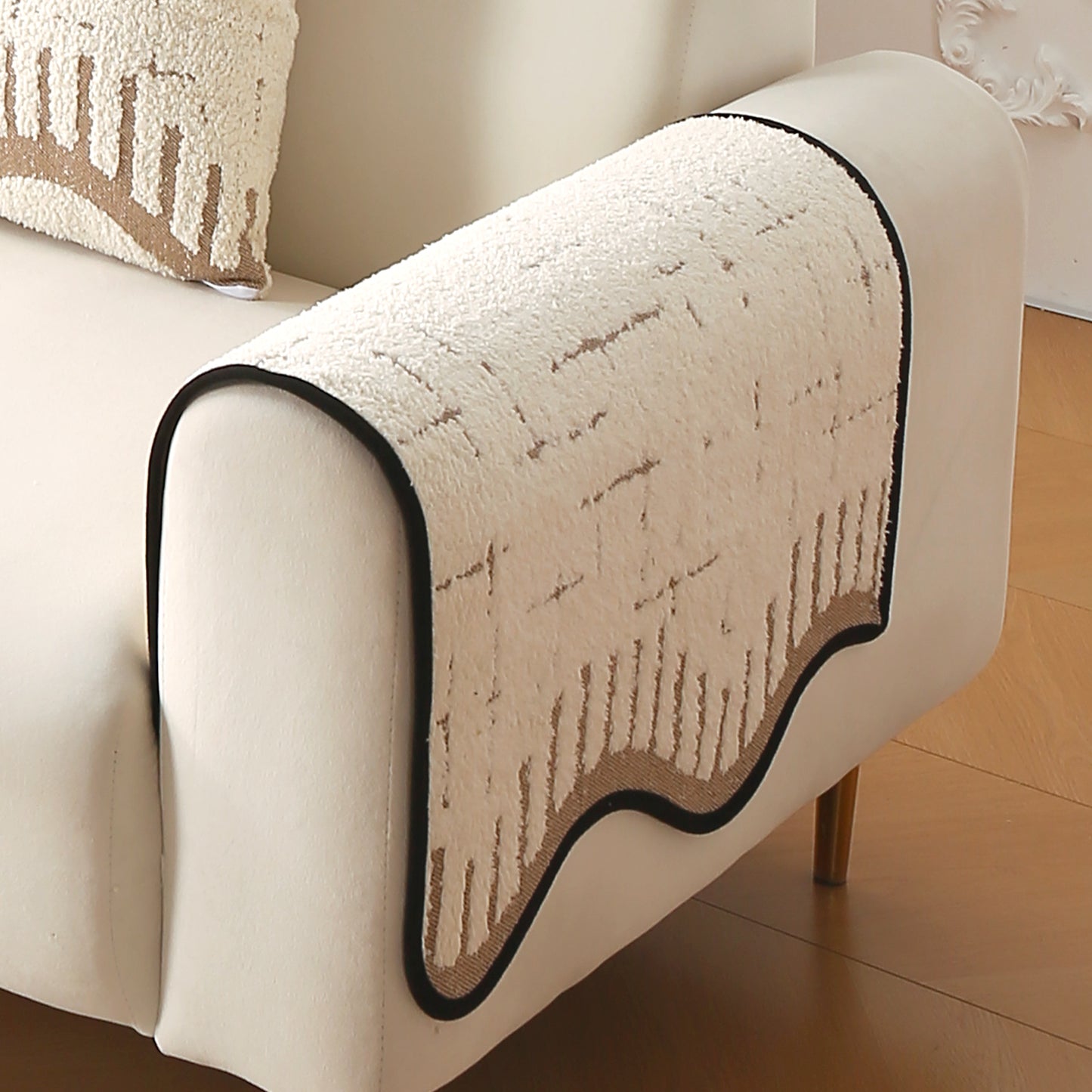 Premium Supple Soft Wavy with Curve Sofa Cover Mat, Cream Brown