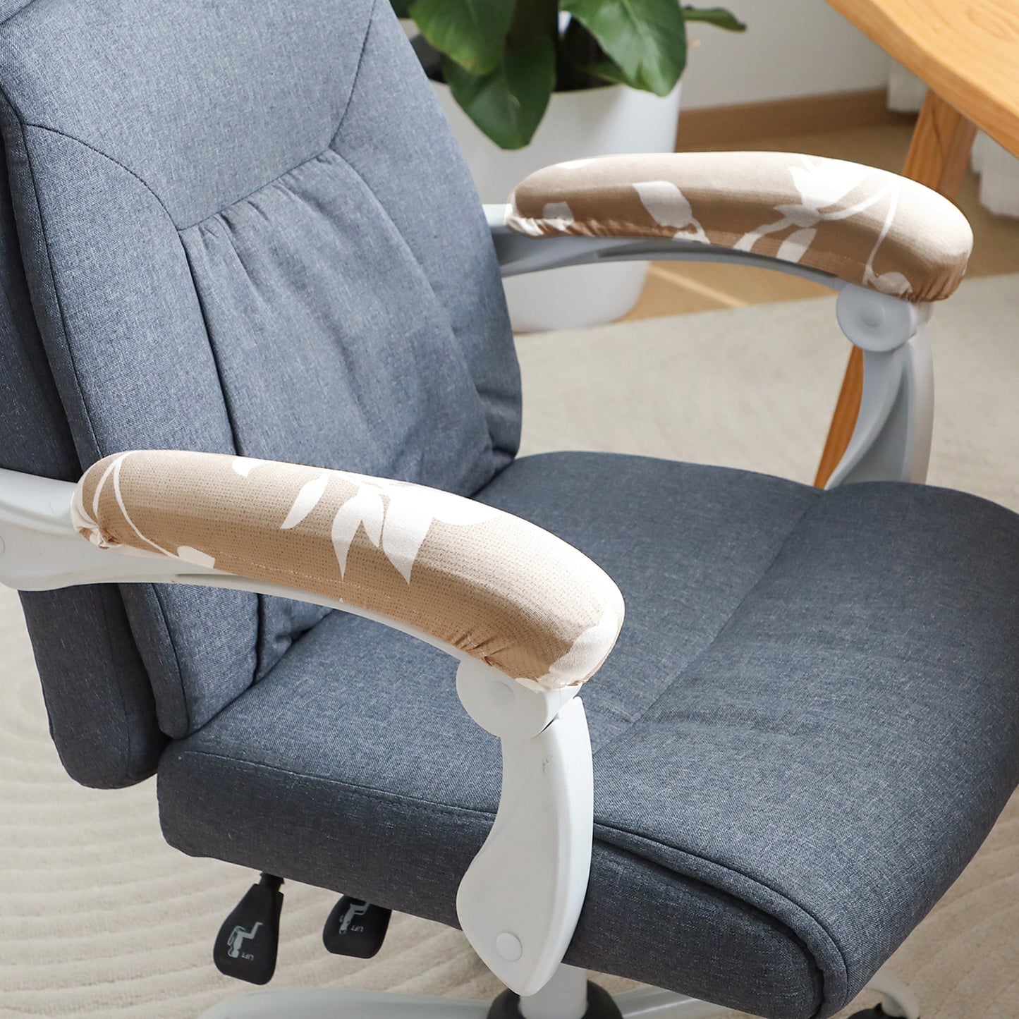 140gsm Printed Armrest Covers for Office Chair (Elastic Style), 1 Pair, Buff Brown Sillehoute Floral