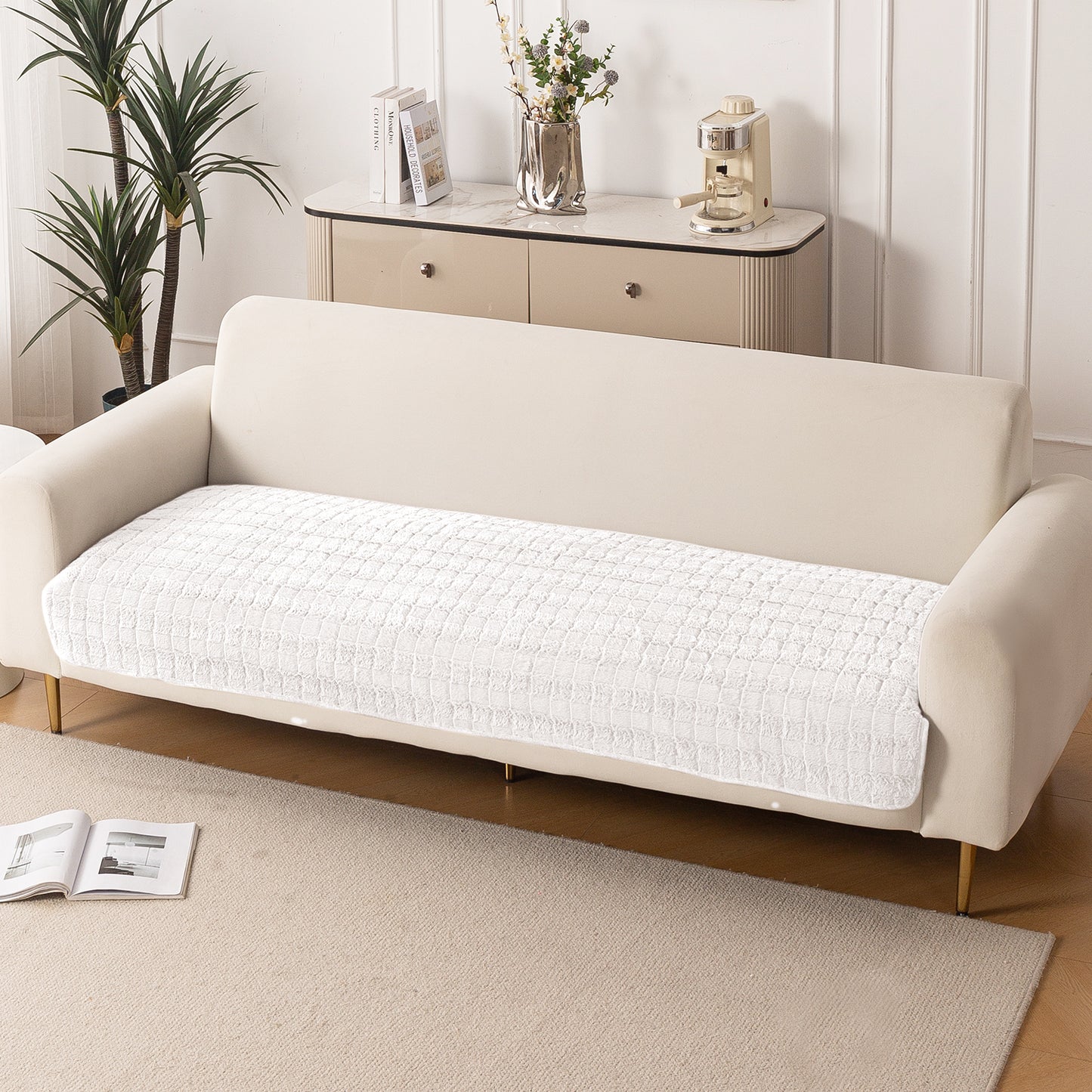 Premium Plush Anti Slip Sofa Mat for 1/2/3 Seater, White