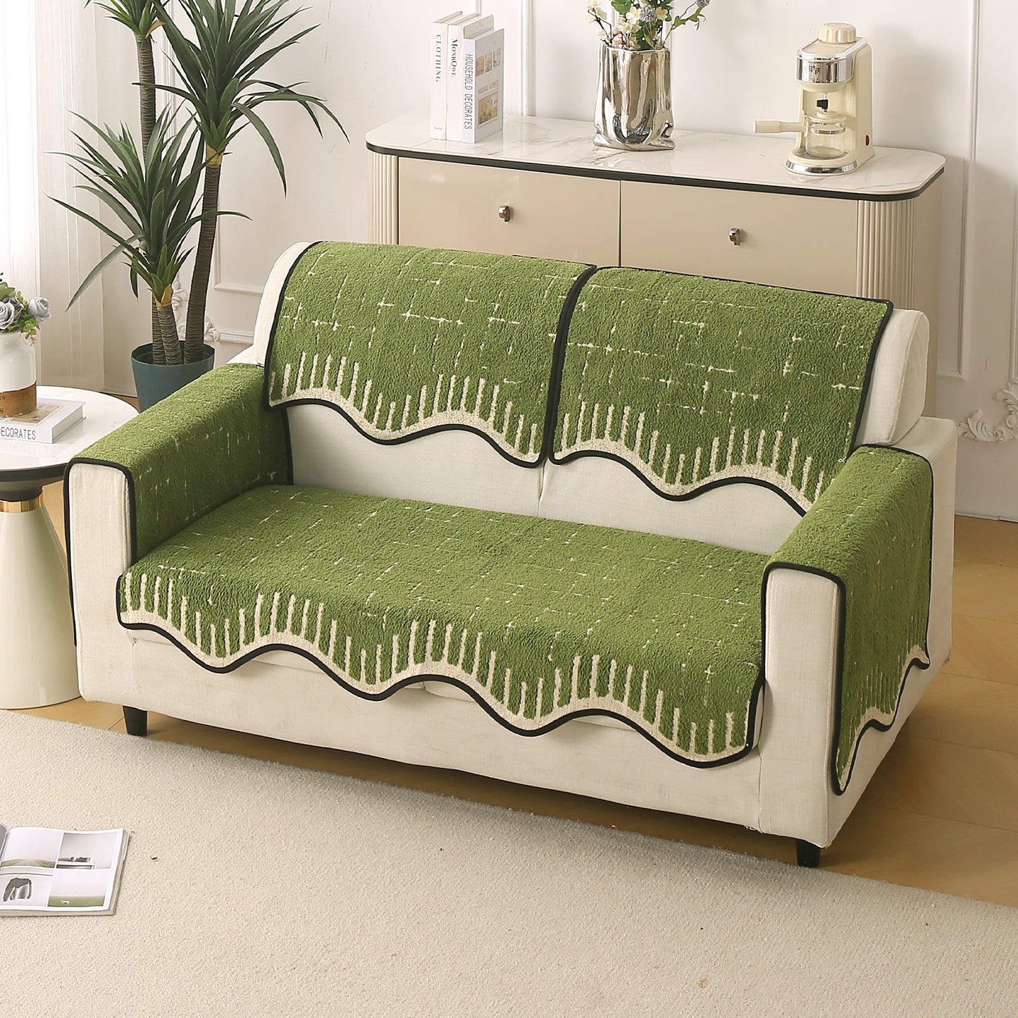 Premium Supple Soft Wavy with Curve Sofa Cover Mat, Green