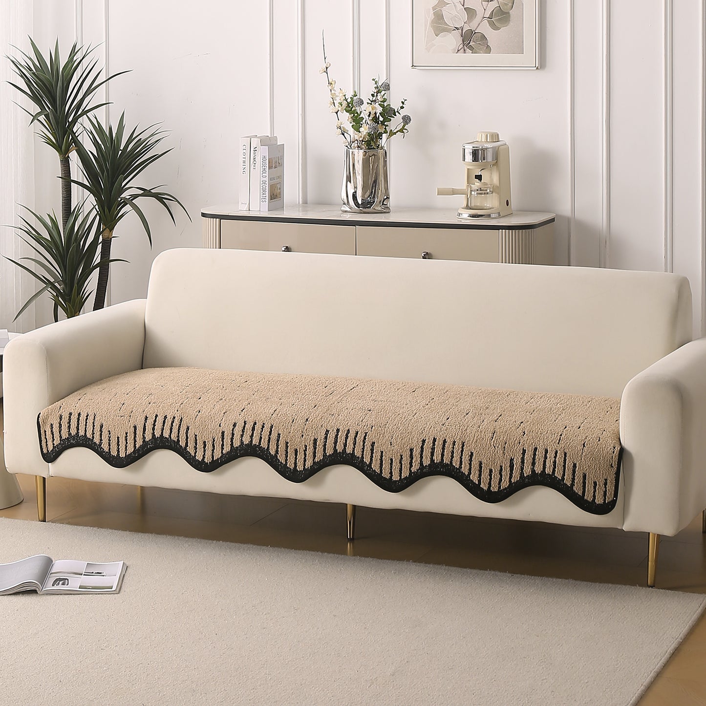 Premium Supple Soft Wavy with Curve Sofa Cover Mat, Brown