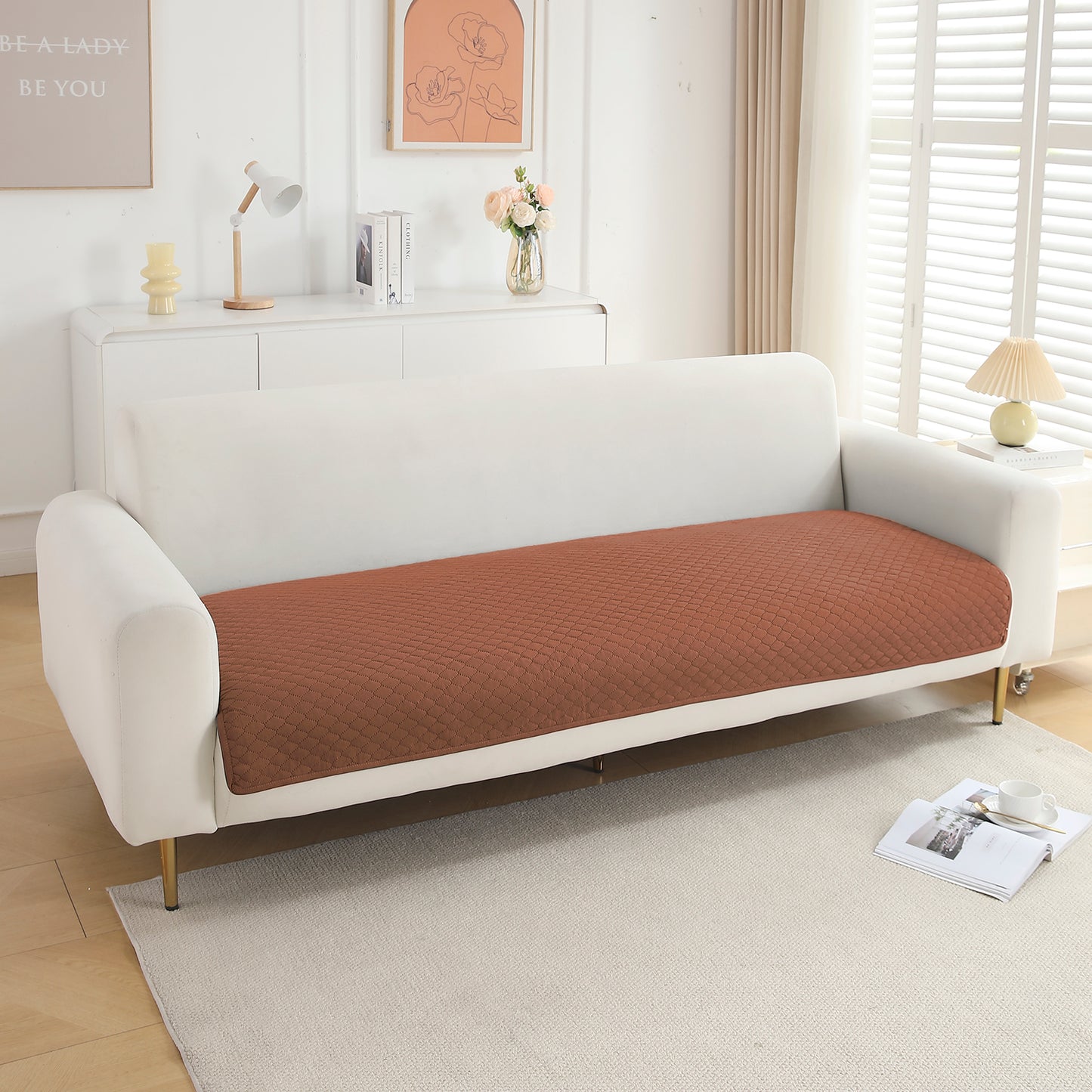Polyester Quilted Sofa Cover Mats, Brown