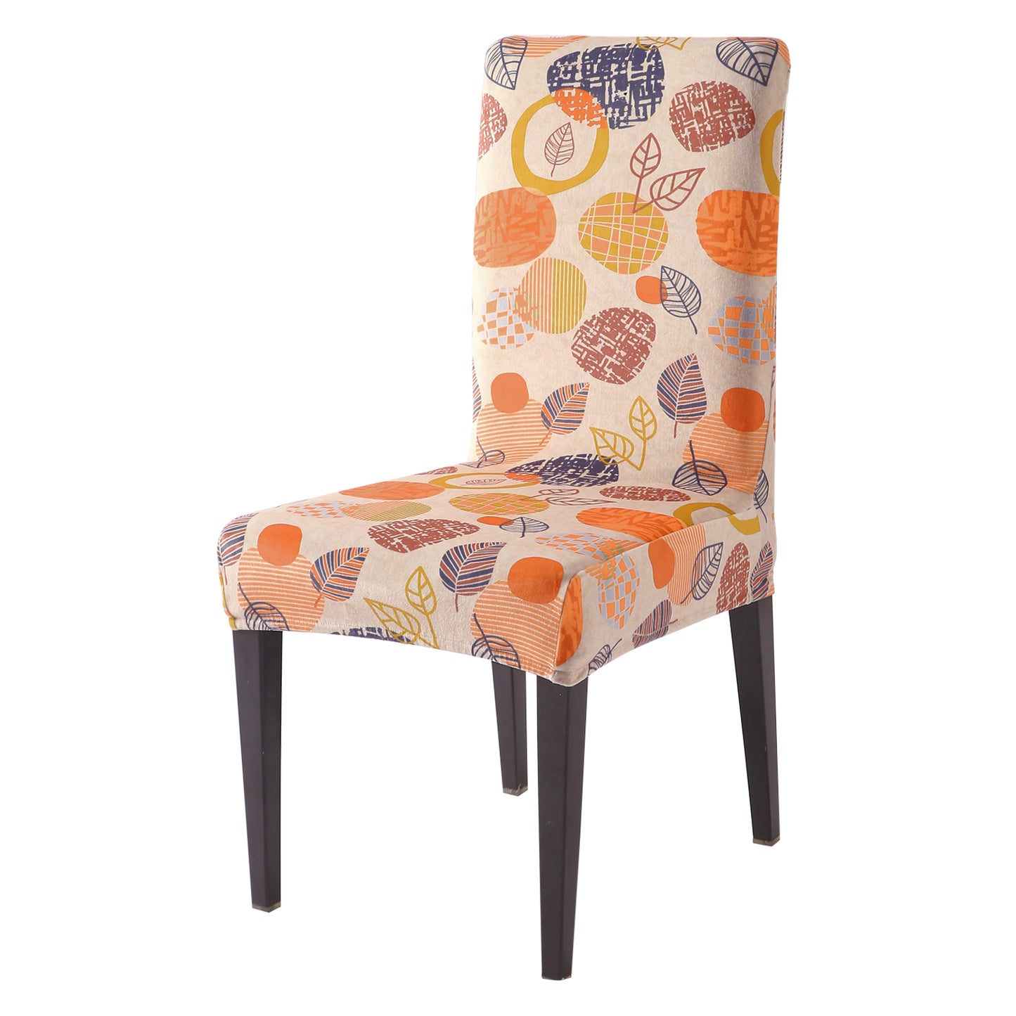 Premium Printed Velvet Dining Chair Cover Set, Coral Autumn Leaves