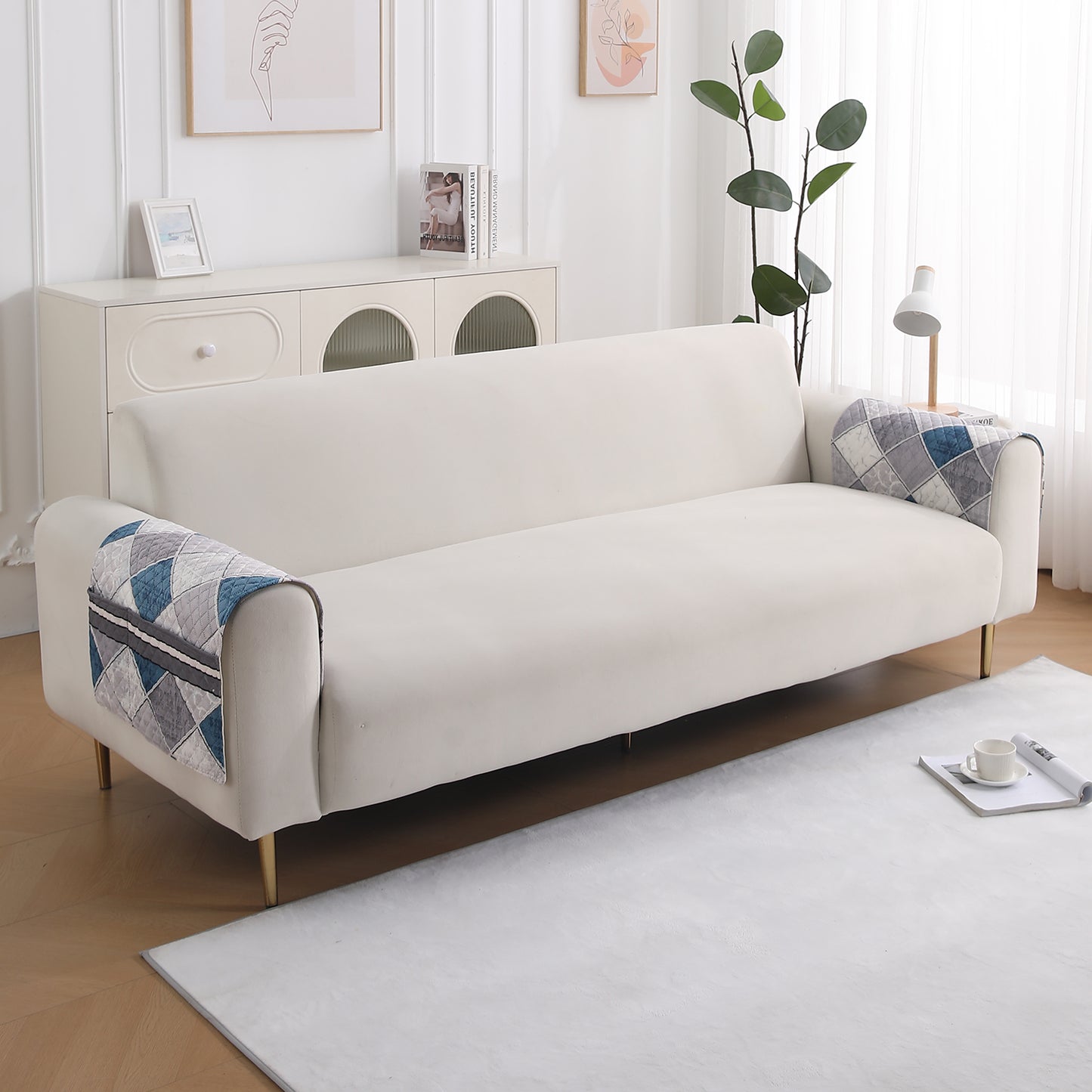 LiefNest Holland Velvet Sofa Cover Mat with Foam Filling - Diamond Slate Grey Blue