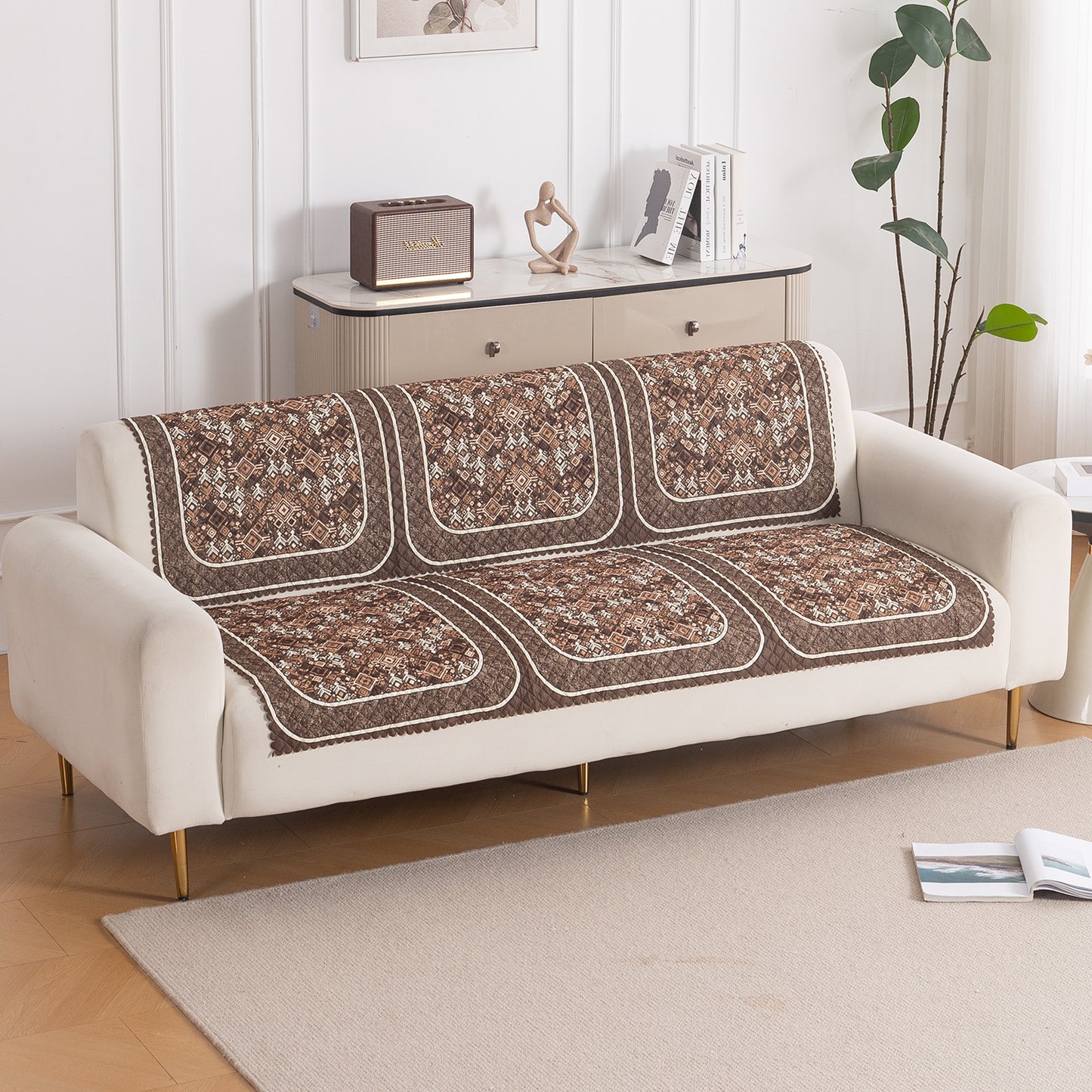 LoomVerse Quilted Sofa Cover Set Washable Sofa Panel for Seat & Back - Rustic Lattice