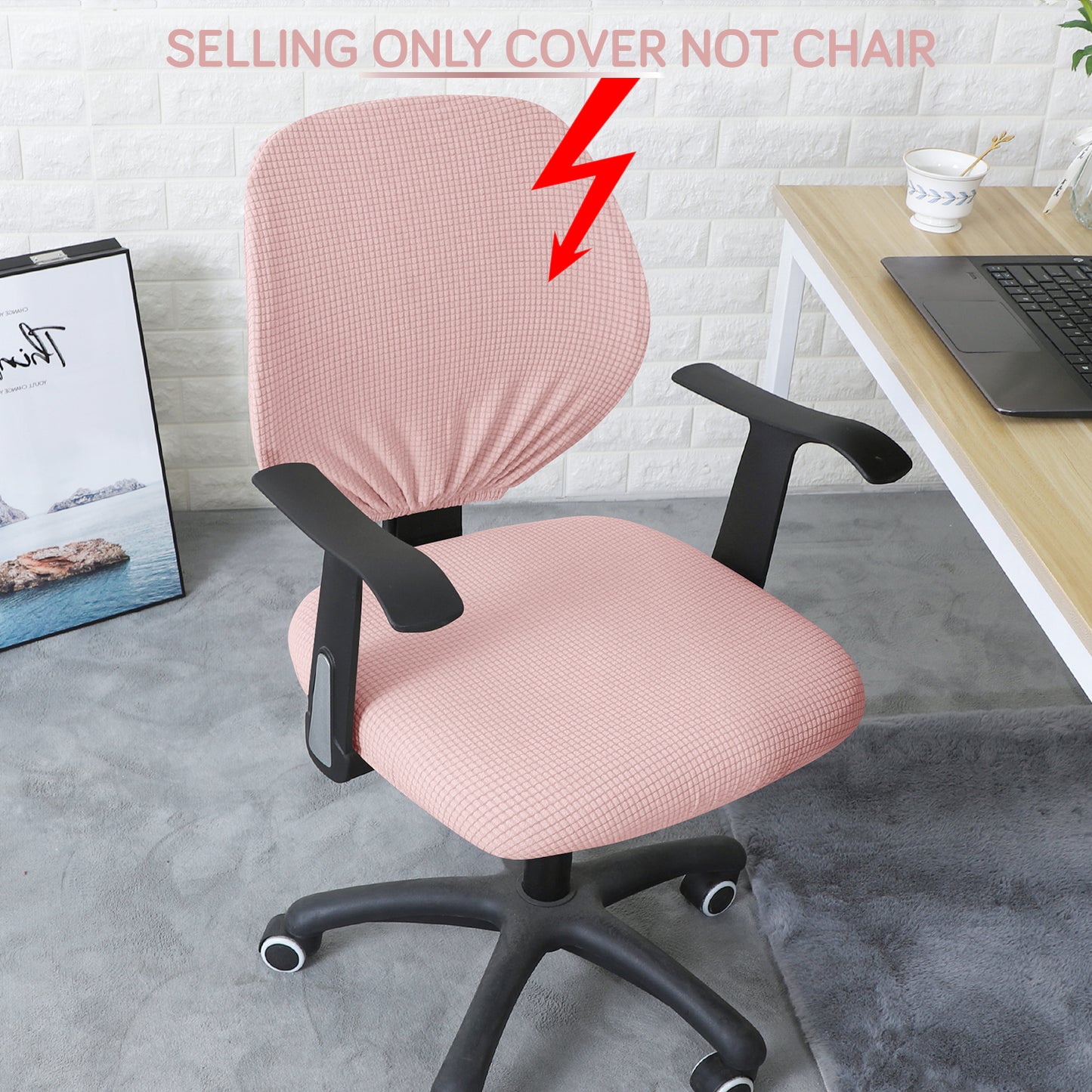 Stretchable Jacquard Office Chair Slipcover for Rotating Chair, Pink