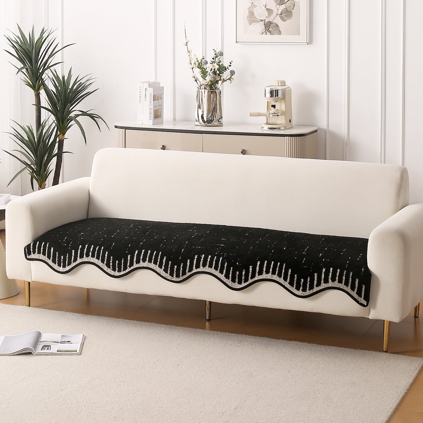 Premium Supple Soft Wavy with Curve Sofa Cover Mat, Black