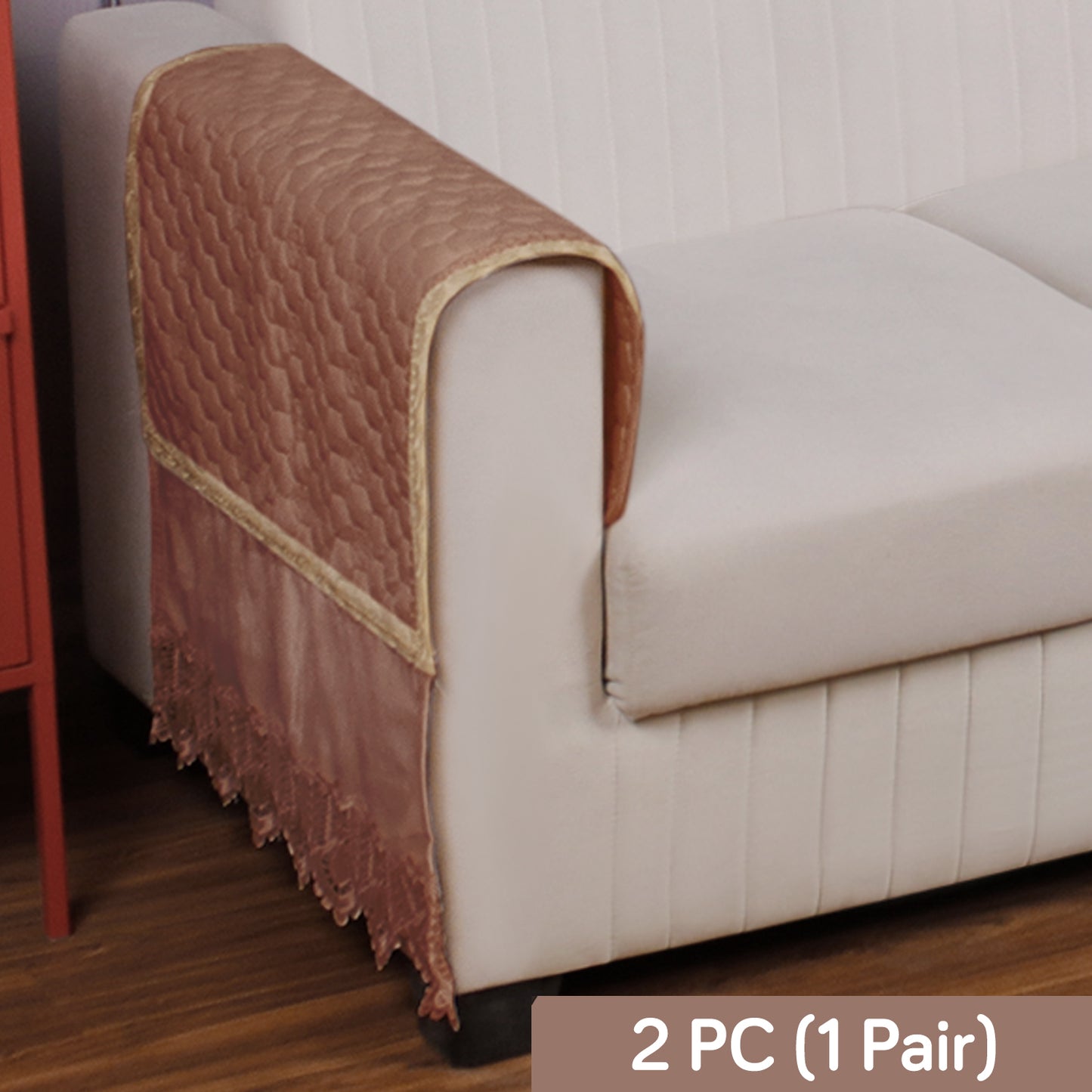 2PC Premium Dutch Velvet Sofa Arm Cover, Light Brown