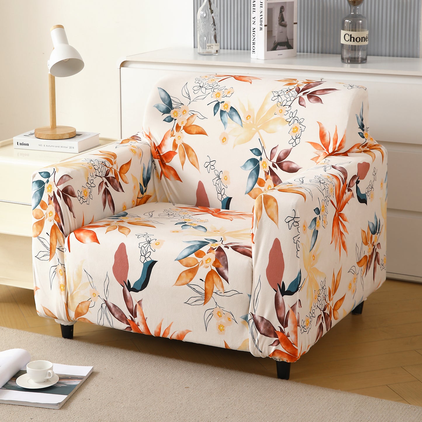 Premium Printed Velvet Sofa Cover 1/2/3 Seaters Fully Covered, Amber Serene Flora