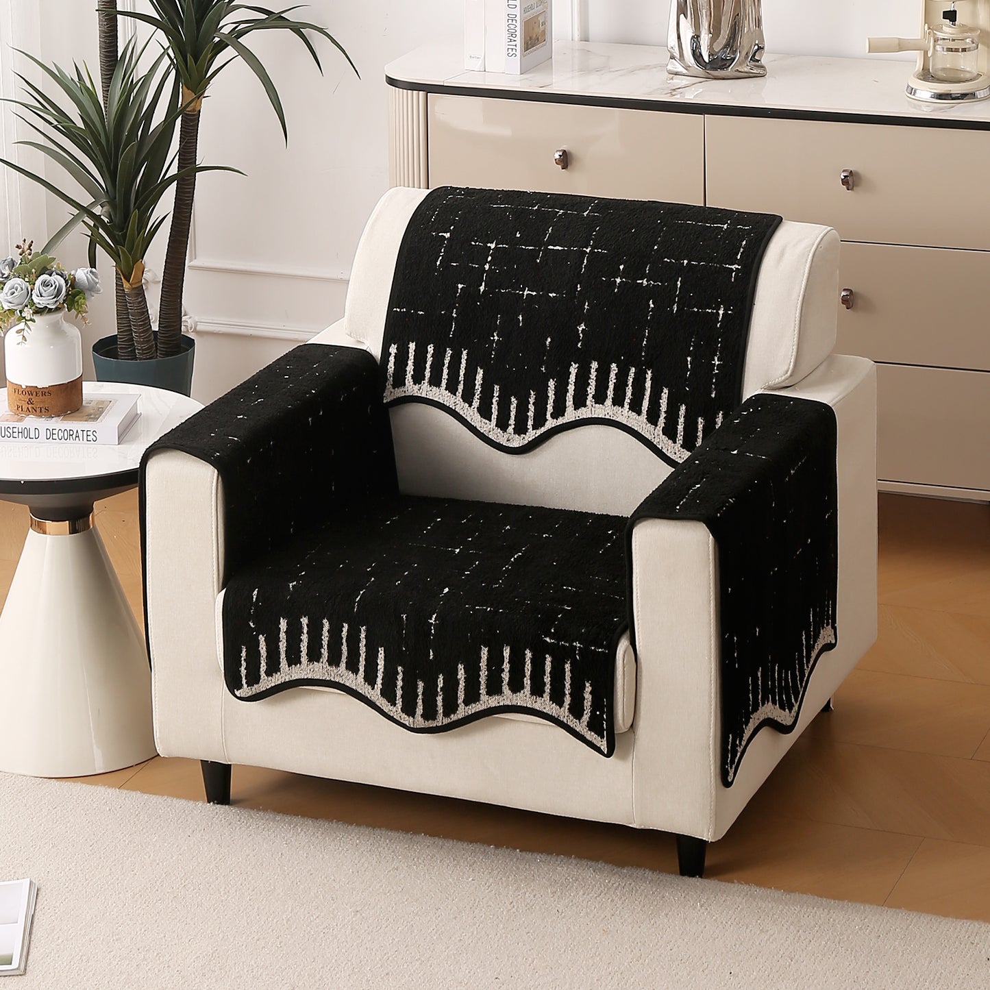 Premium Supple Soft Wavy with Curve Sofa Cover Mat, Black