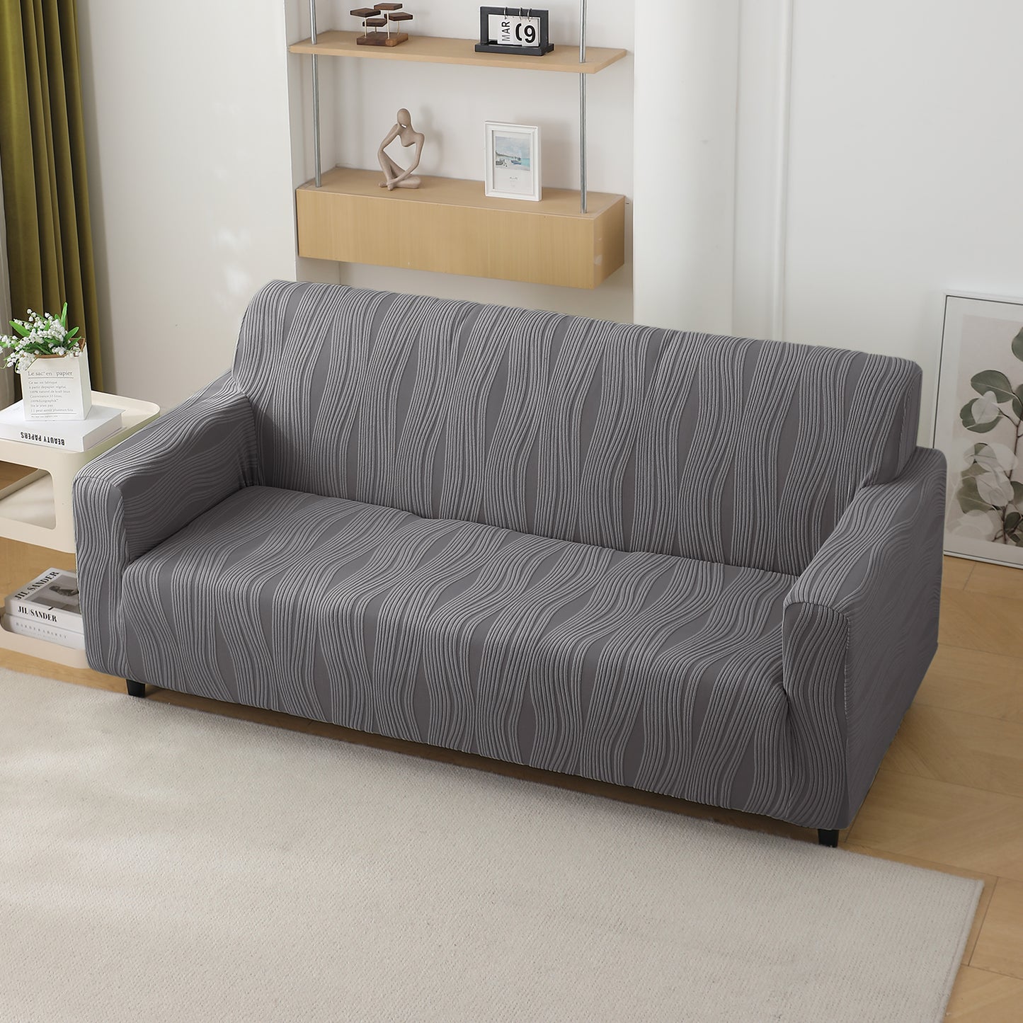 200gsm Knitting Jacquard Sofa Cover 1/2/3/4 Seater Fully Covered, Porpoise Grey