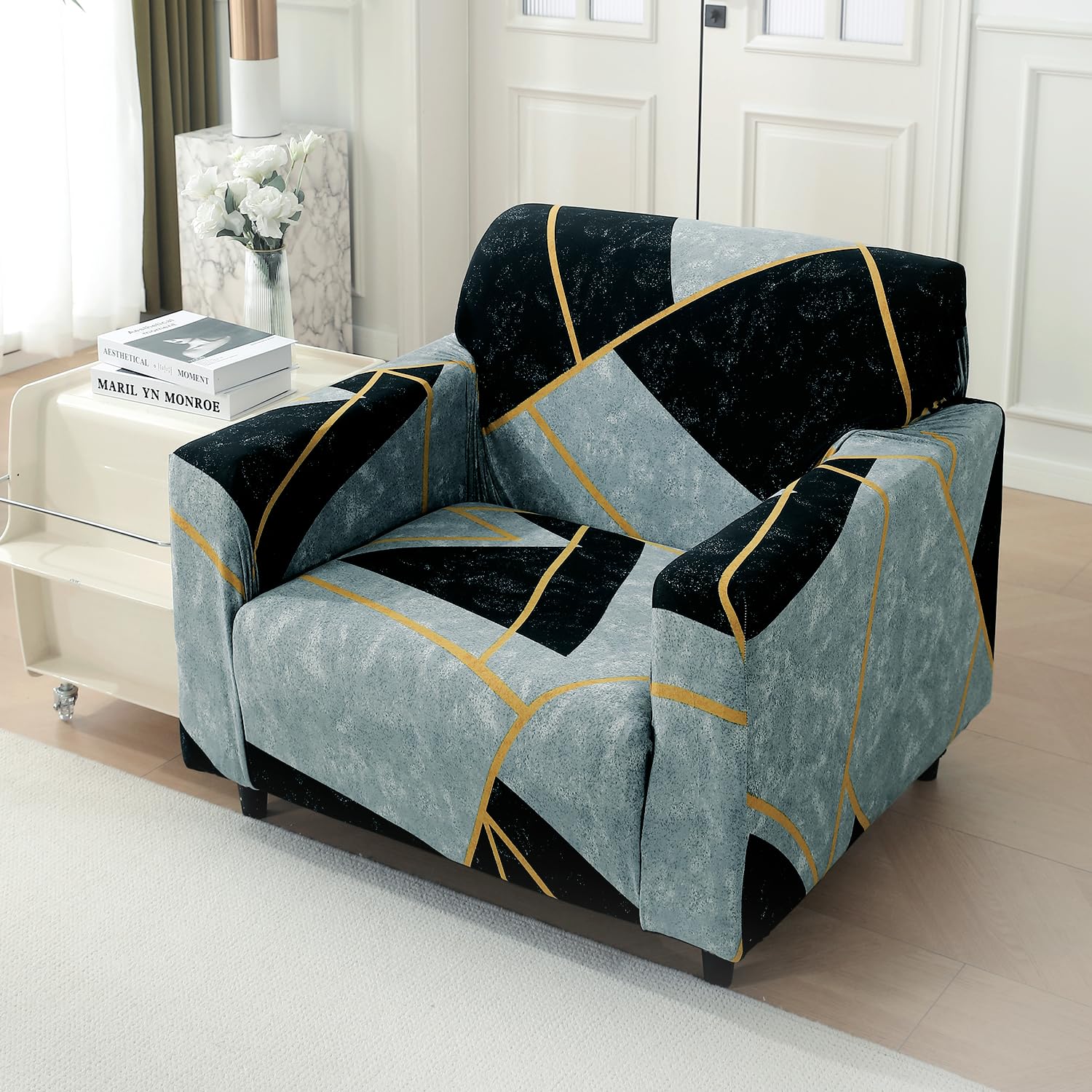 Abstract Geometry Print elastic single sofa cover