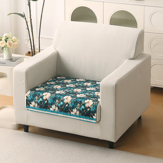 Florentina Series Printed Holland Velvet Sofa Mat - Pansies Teal