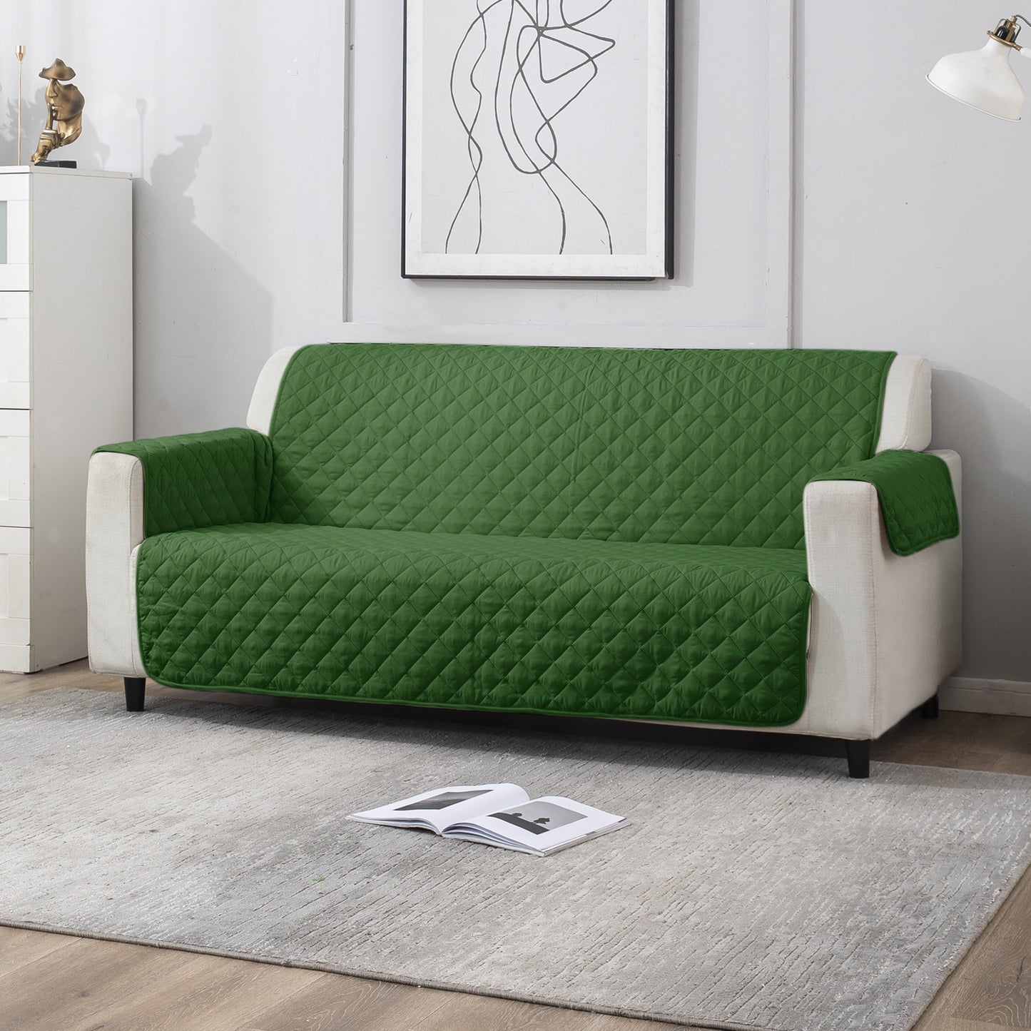 3 Seater Forest Green quilted sofa cover