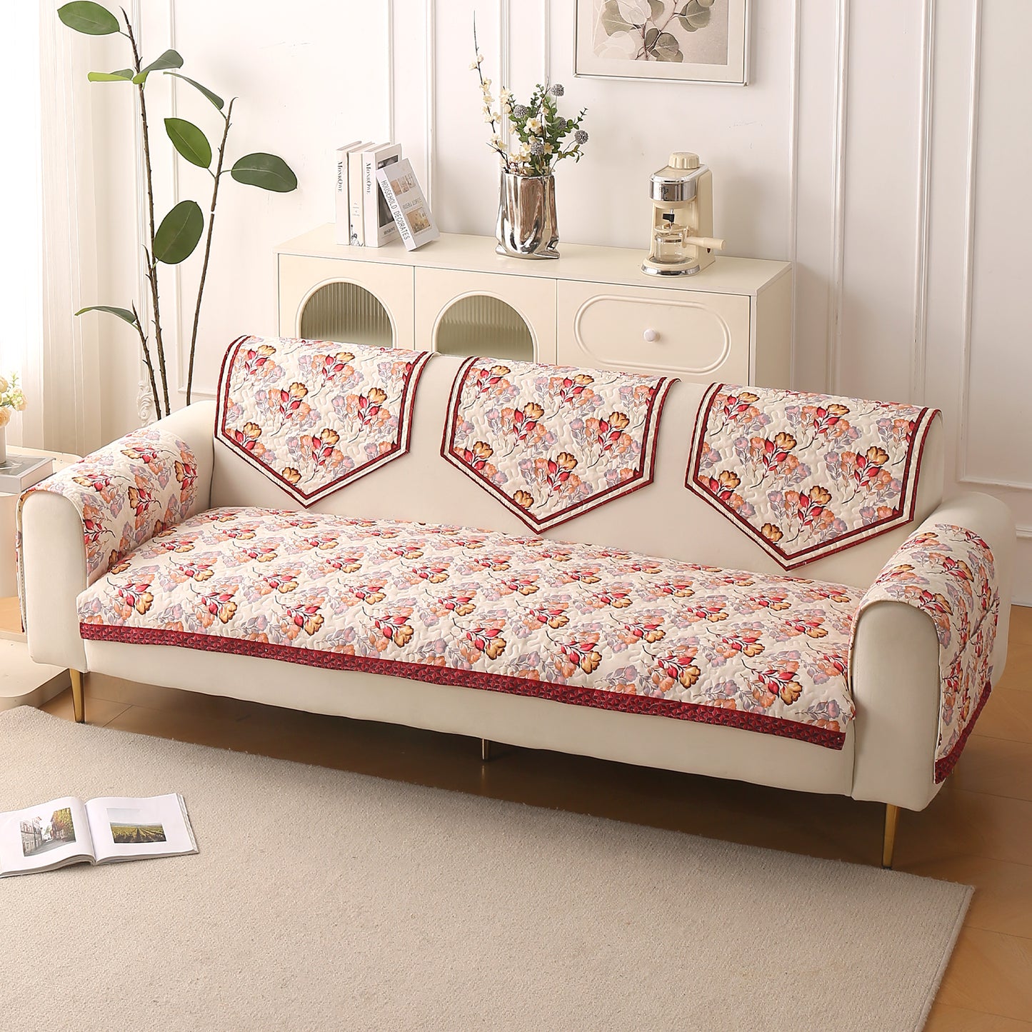 Florentina Series Printed Holland Velvet Sofa Mat - Autumn Cream