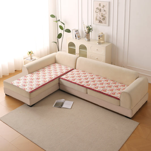 Florentina Series Quilted Holland Velvet L Shape Sofa Seat Mat - Autumn Cream