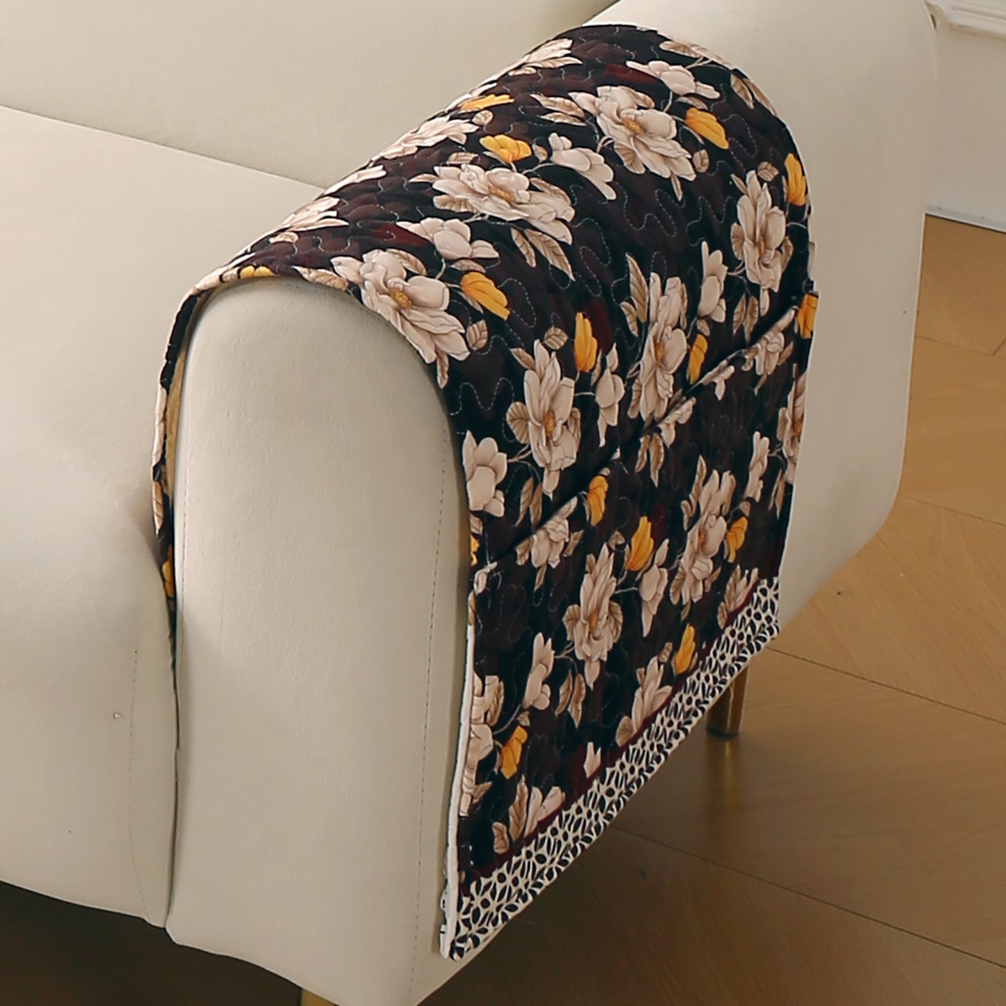 Florentina Series Printed Holland Velvet Sofa Mat - Camellia Brown