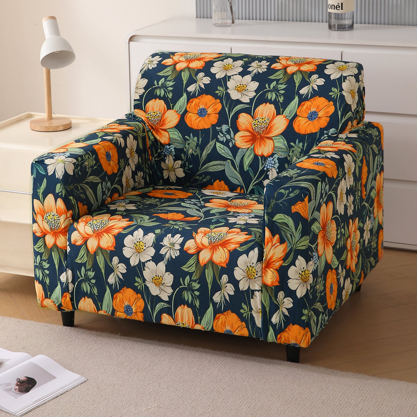 Premium Printed Velvet Sofa Cover 1/2/3 Seaters Fully Covered, Teal Twilight Garden