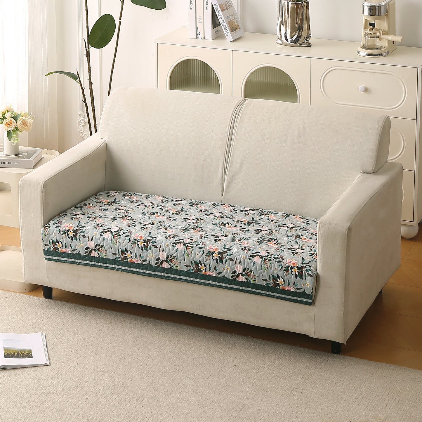 Florentina Series Printed Holland Velvet Sofa Mat - Magnolia Green