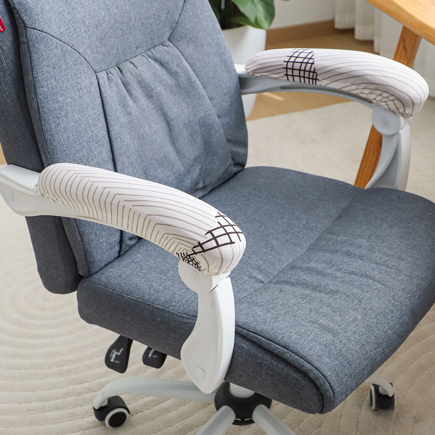 140gsm Printed Armrest Covers for Office Chair (Elastic Style), 1 Pair, Snow White Black Geometry