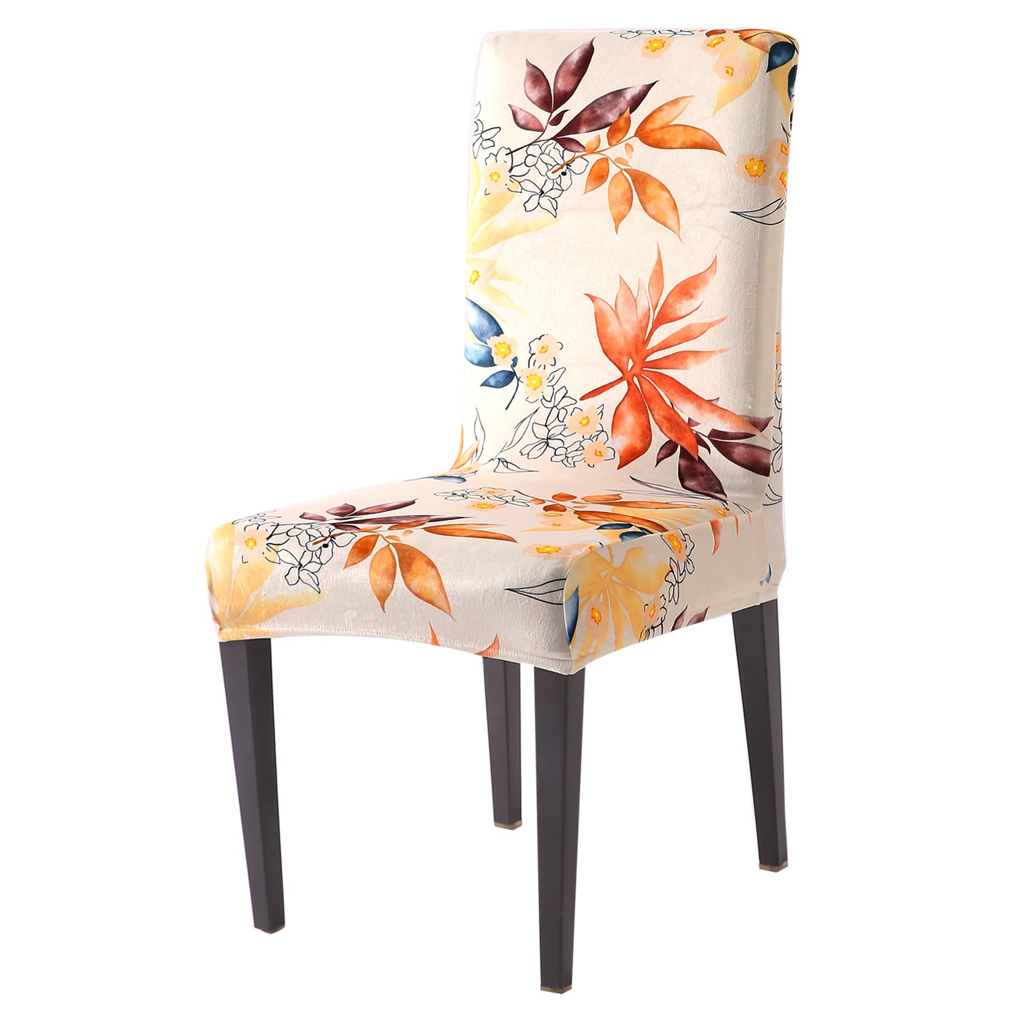 Premium Printed Velvet Dining Chair Cover Set, Amber Serene Flora