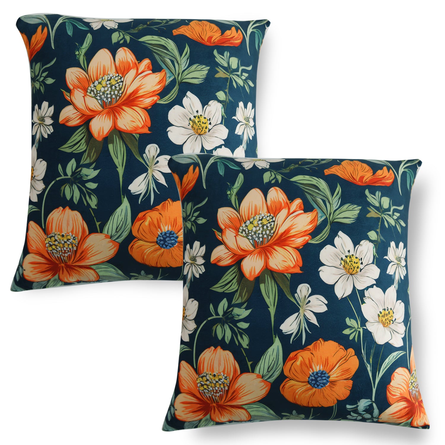 Buy Teal Twilight Garden Printed Zippered Square Velvet cushion covers in set of 2