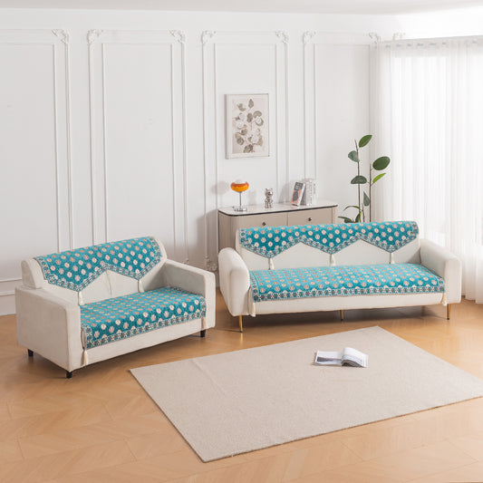 Heritage Weave Premium Jacquard Sofa Cover Set with Tassels - Emerald Teal