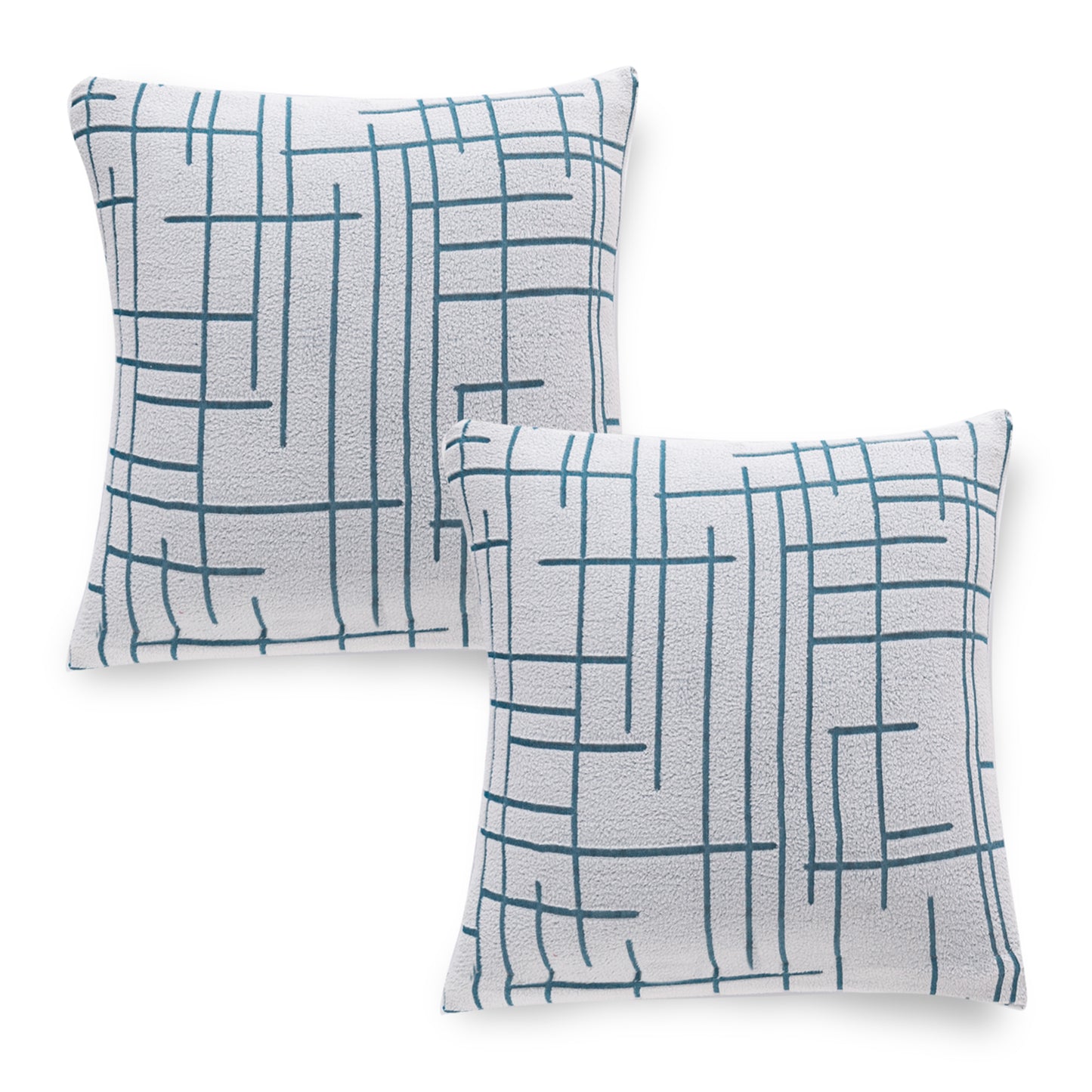 'Crossline Series' Jacquard Cushion Cover Set of 2, Teal Blue