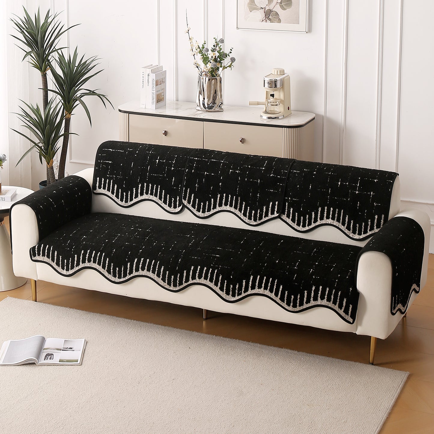 Premium Supple Soft Wavy with Curve Sofa Cover Mat, Black