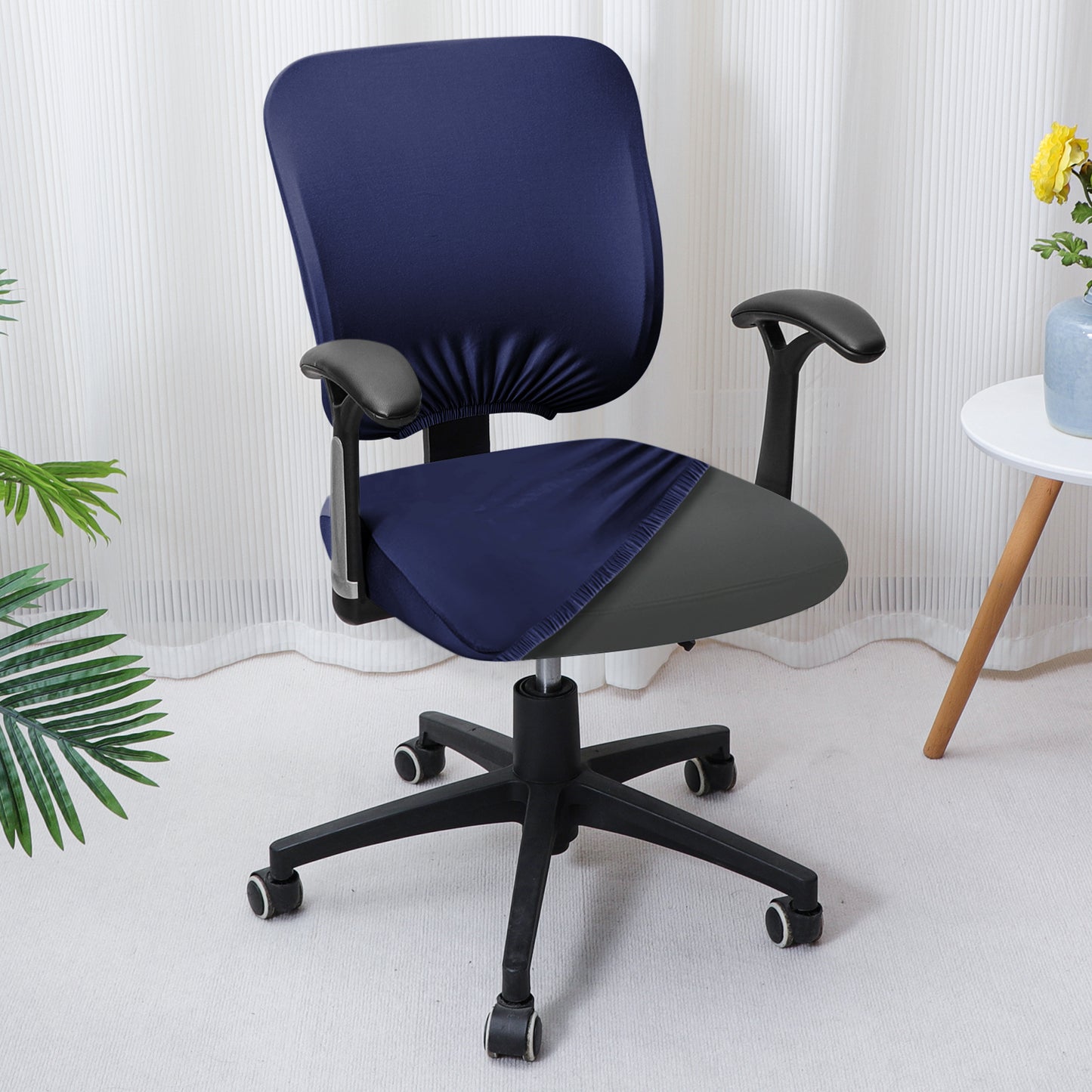 Office Chair Cover for Task Chair – 140 GSM Stretchable Fabric – Washable & Anti-Slip – Fits Small Office Chairs Without Headrest, Navy Blue