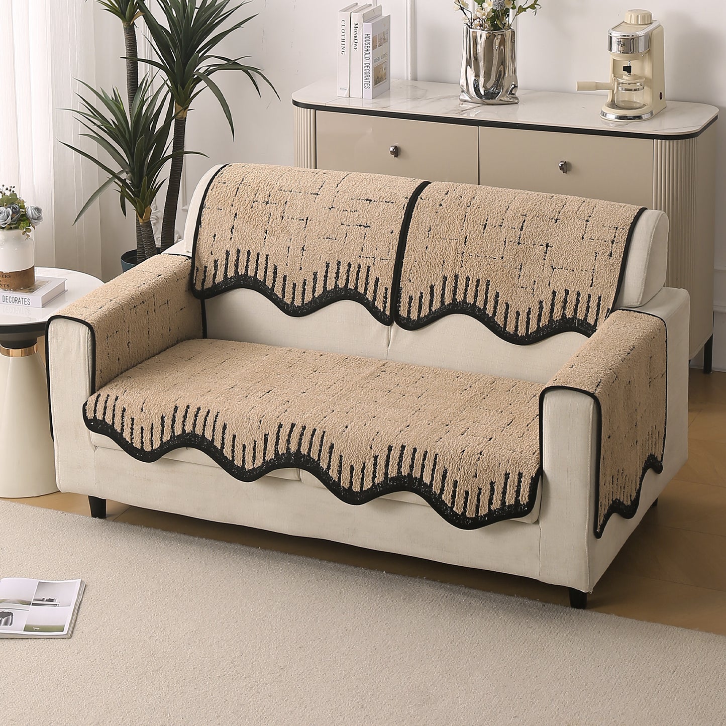 Premium Supple Soft Wavy with Curve Sofa Cover Mat, Brown