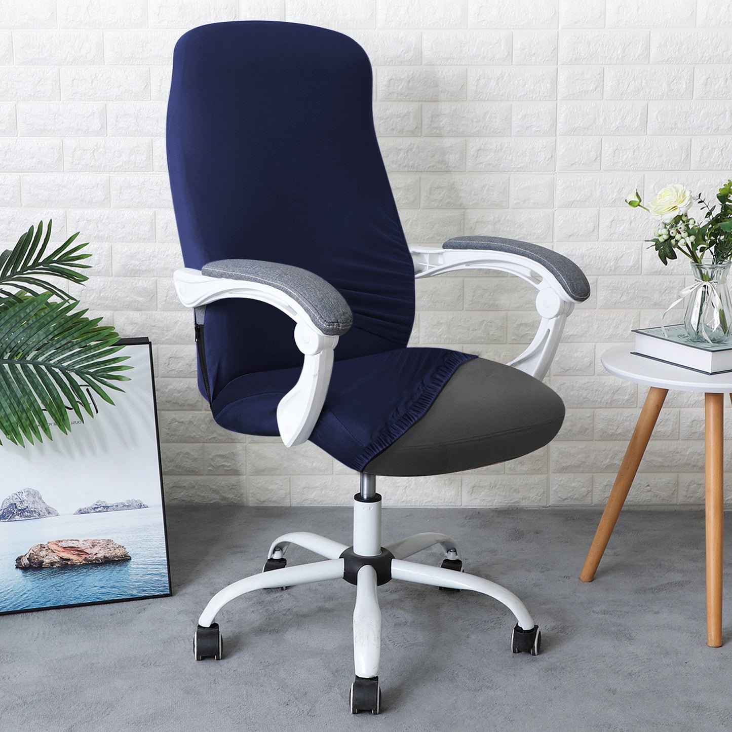 Office Chair Cover for Desk Chair (Mid-Back) – 140 GSM Stretch Fabric – Washable, Durable & Anti-Slip – Fits Mid-Back Office Chairs, Navy Blue