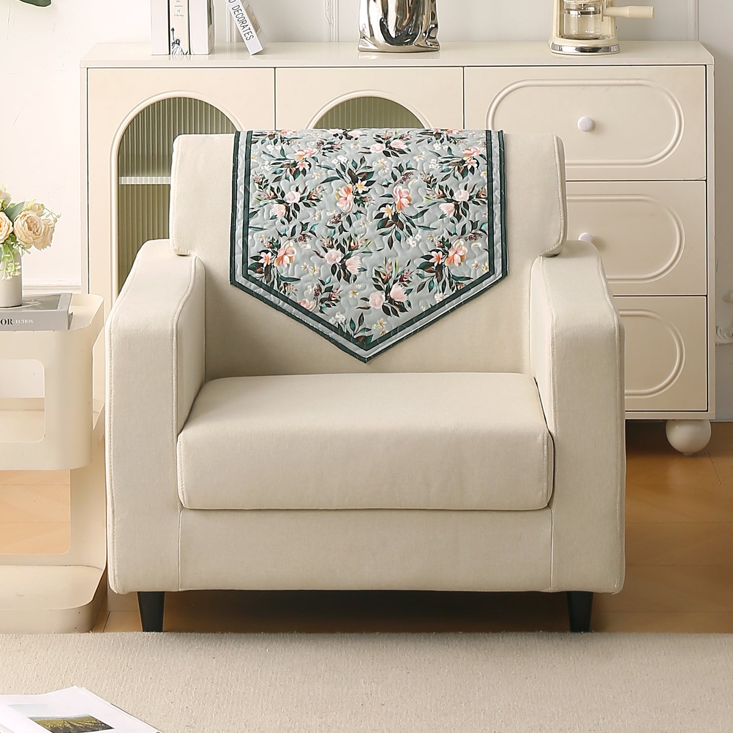 Florentina Series Printed Holland Velvet Sofa Mat - Magnolia Green