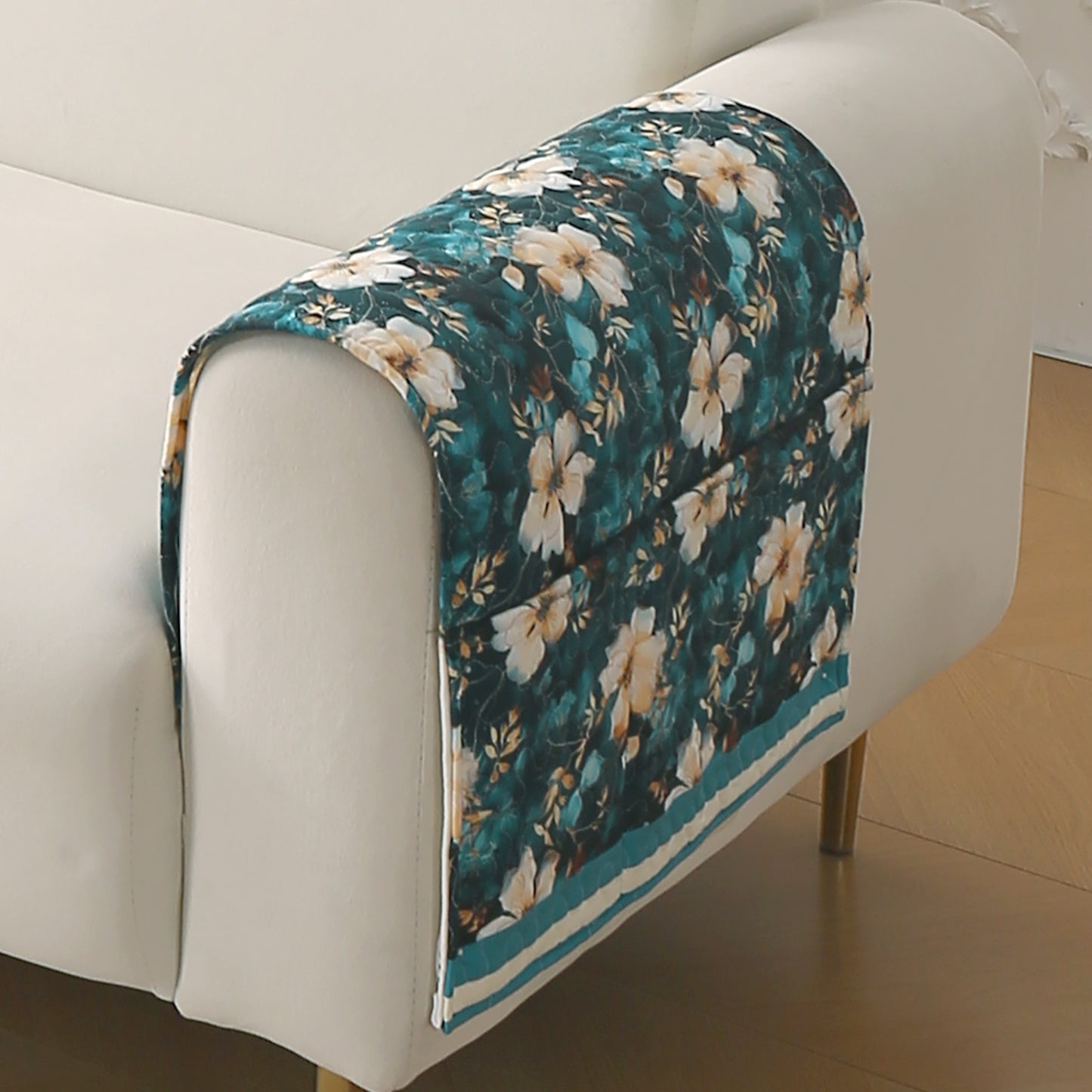 Florentina Series Printed Holland Velvet Sofa Mat - Pansies Teal