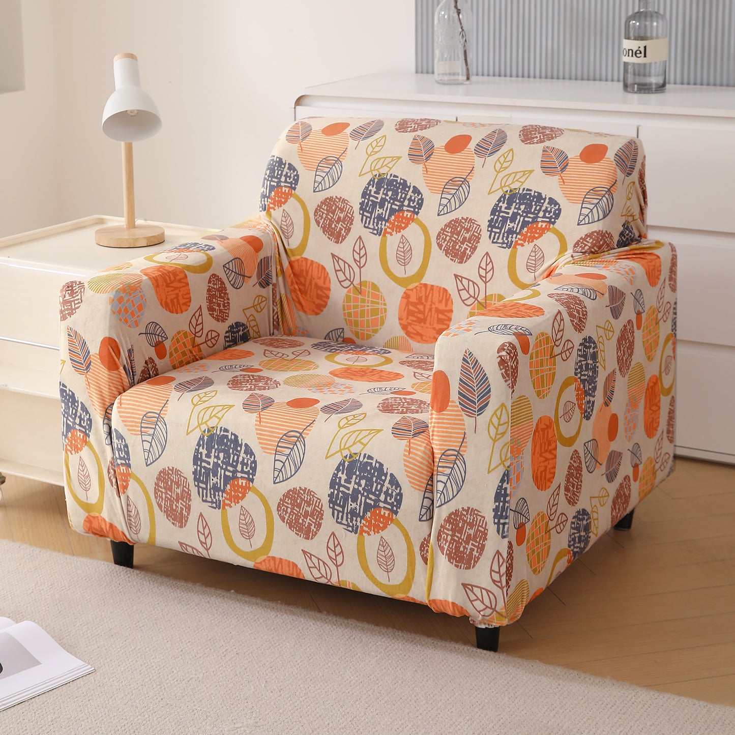 Premium Printed Velvet Sofa Cover 1/2/3 Seaters Fully Covered, Coral Autumn Leaves