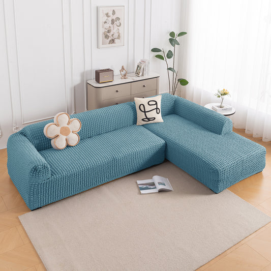 Aria Nova Bubble 2-Piece Stretchable L Shape Sofa Cover with Right Chaise, Tropical Teal
