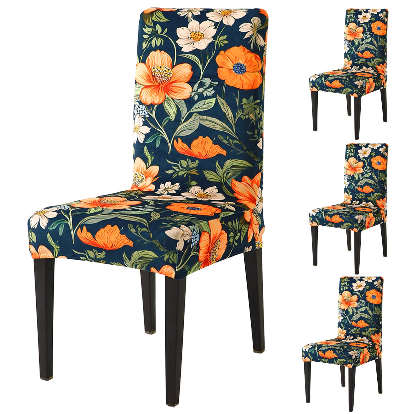 Premium Printed Velvet Dining Chair Cover Set, Teal Twilight Garden