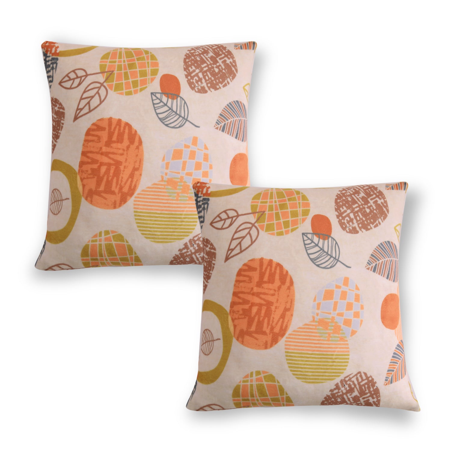 Buy Coral Autumn Leaves Printed Zippered Square Velvet pillow covers in set of 2
