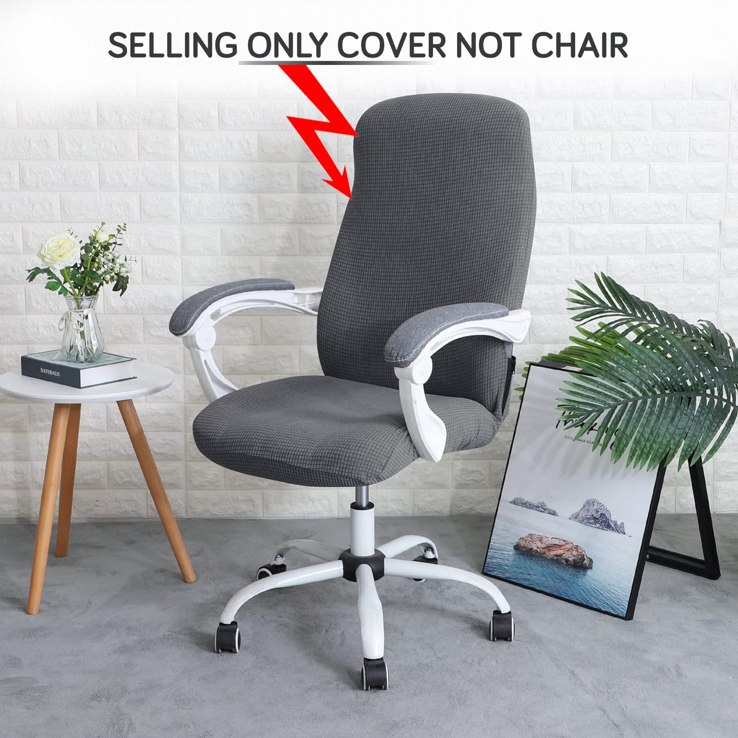 HOKIPO 140gsm Stretchable Office Chair Cover, Grey - Medium / Large