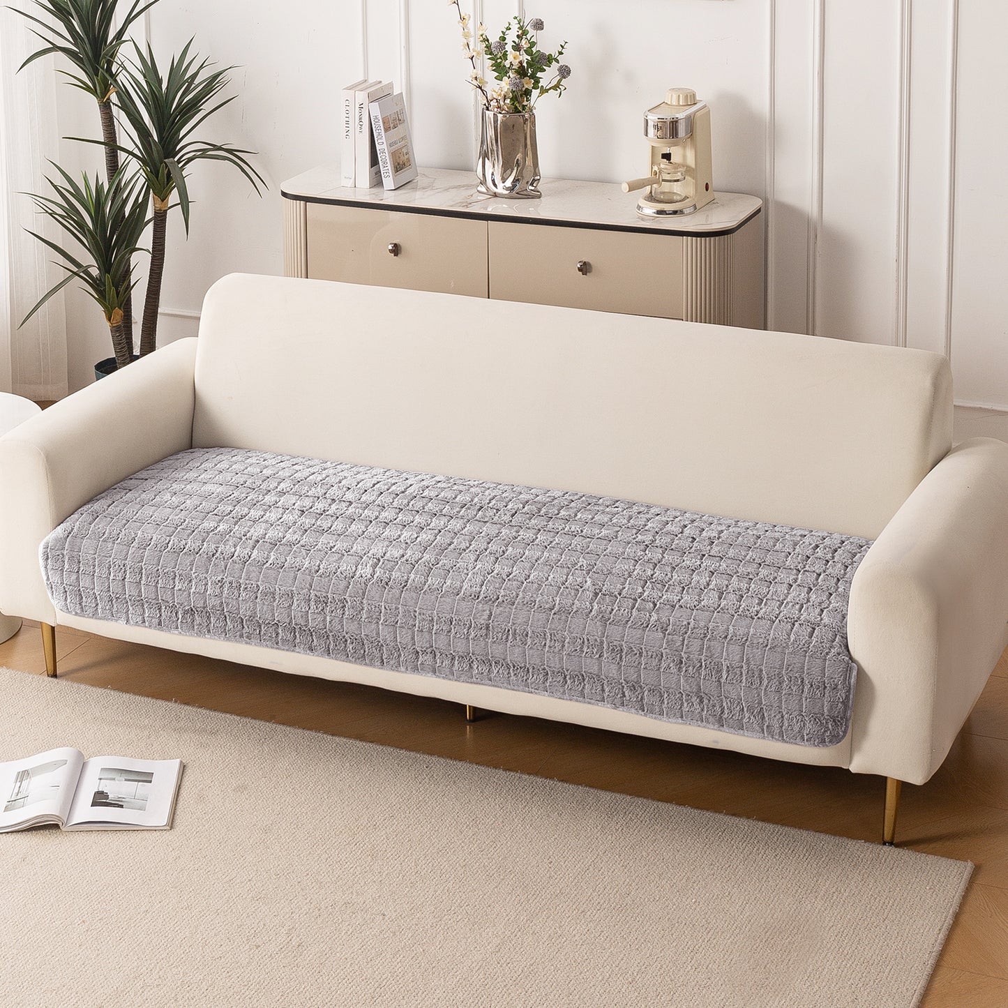 Premium Plush Anti Slip Sofa Mat for 1/2/3 Seater, Light Grey