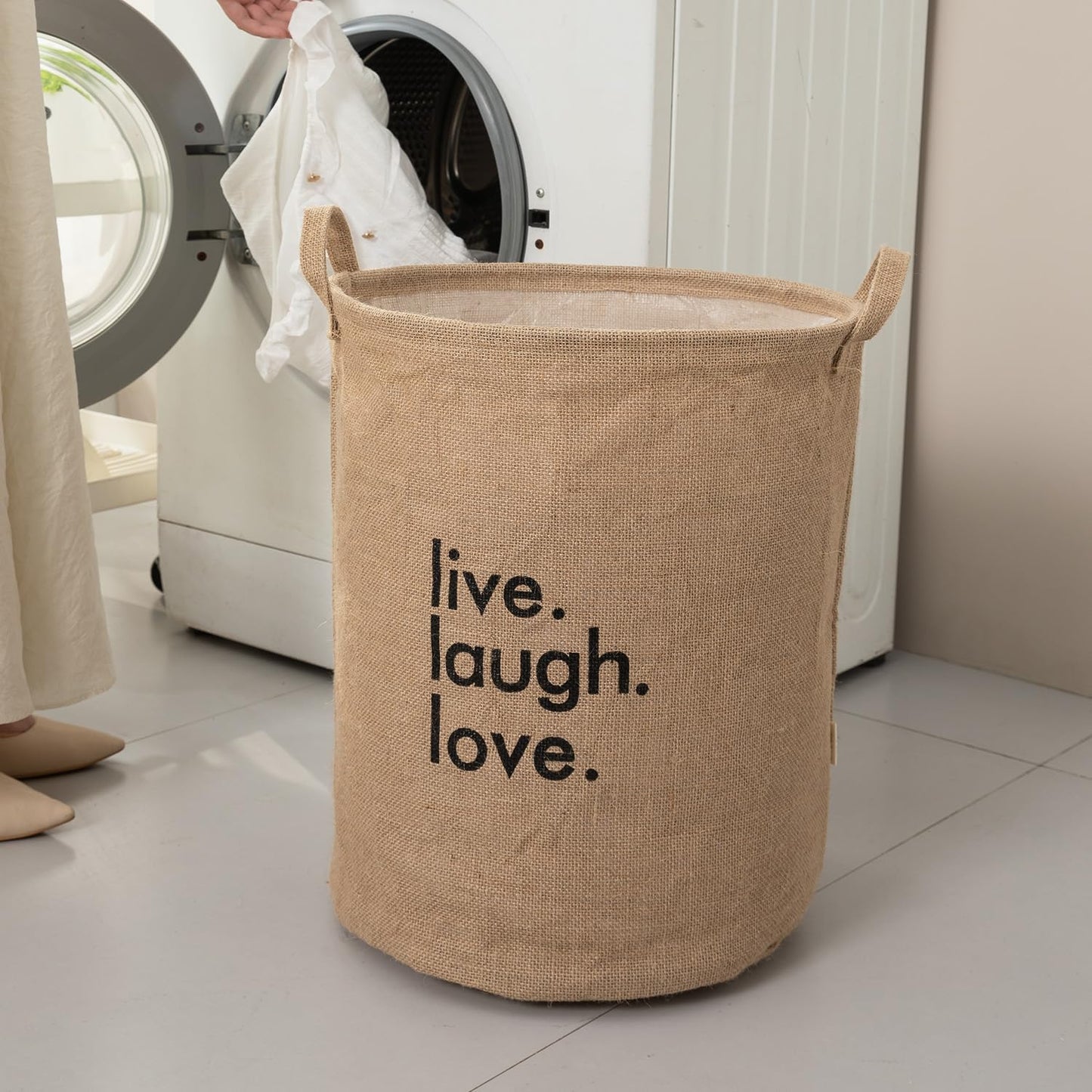 Folding Laundry Storage Basket - Large 51 Ltr, Beige