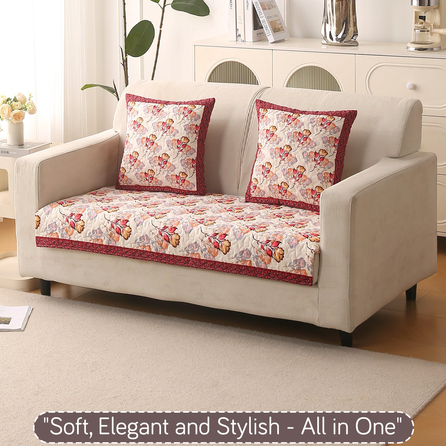 Florentina Series Printed Holland Velvet Sofa Mat - Autumn Cream