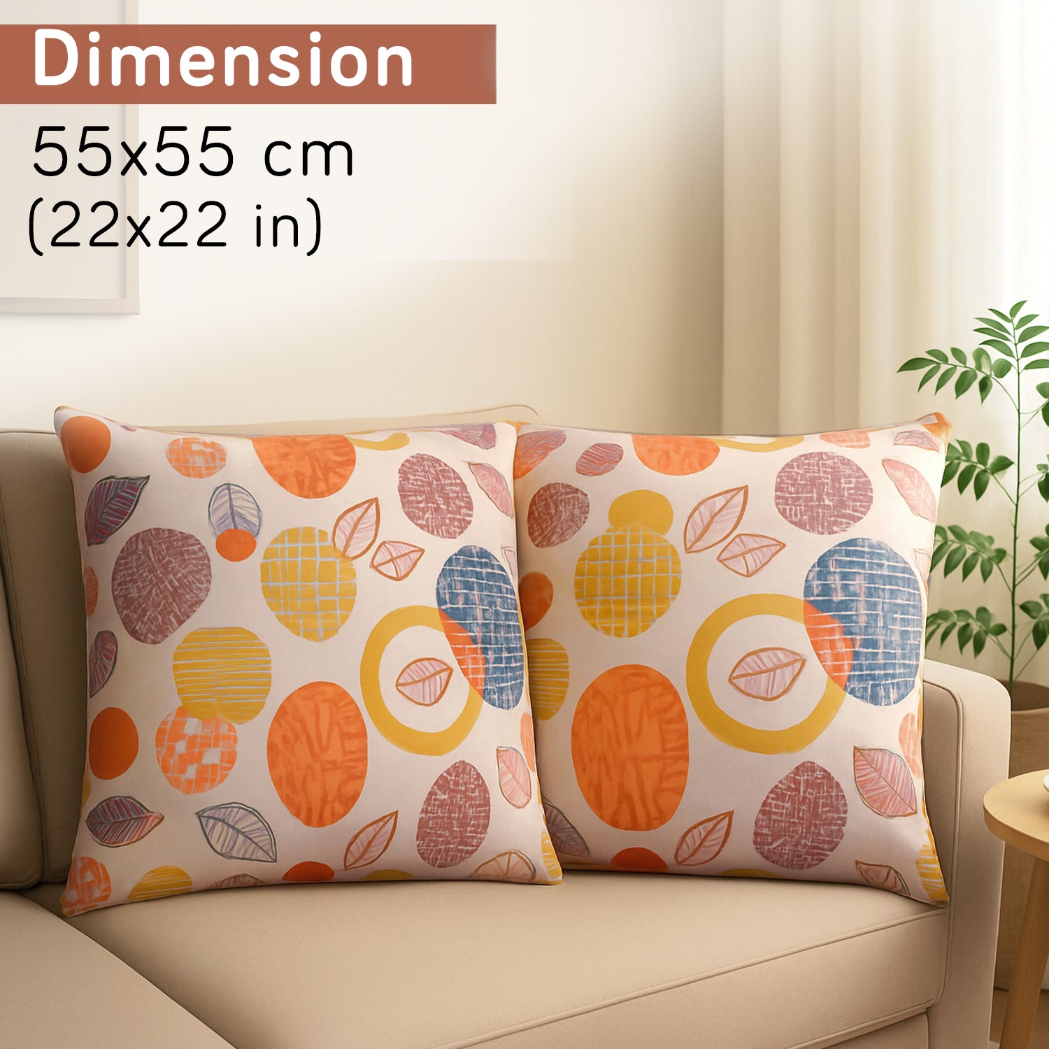 Buy Coral Autumn Leaves Printed Zippered Velvet Sofa Cushion Covers