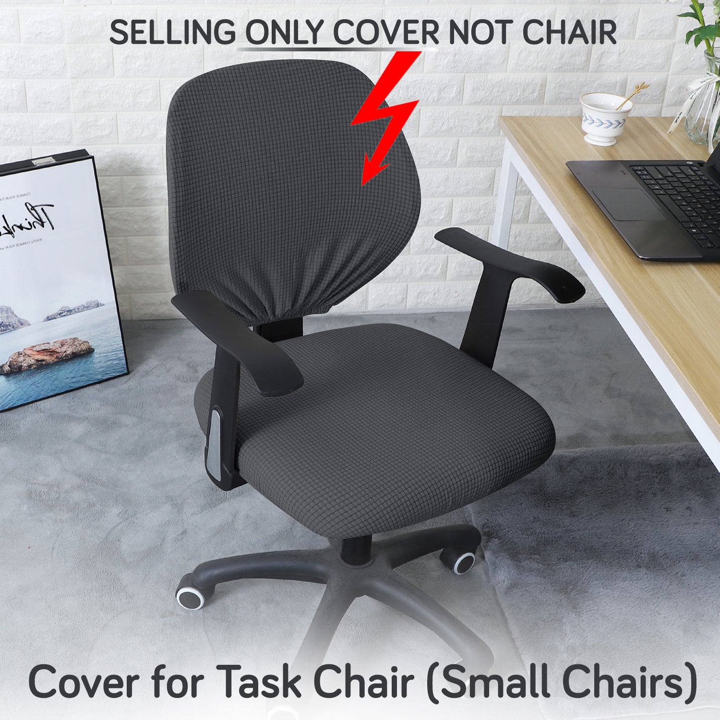 Water Repellent Office Chair Cover for Task Chair – 210 GSM Stretchable Jacquard – Washable & Anti-Slip – Fits Small Office Chairs Without Headrest, Dark Grey